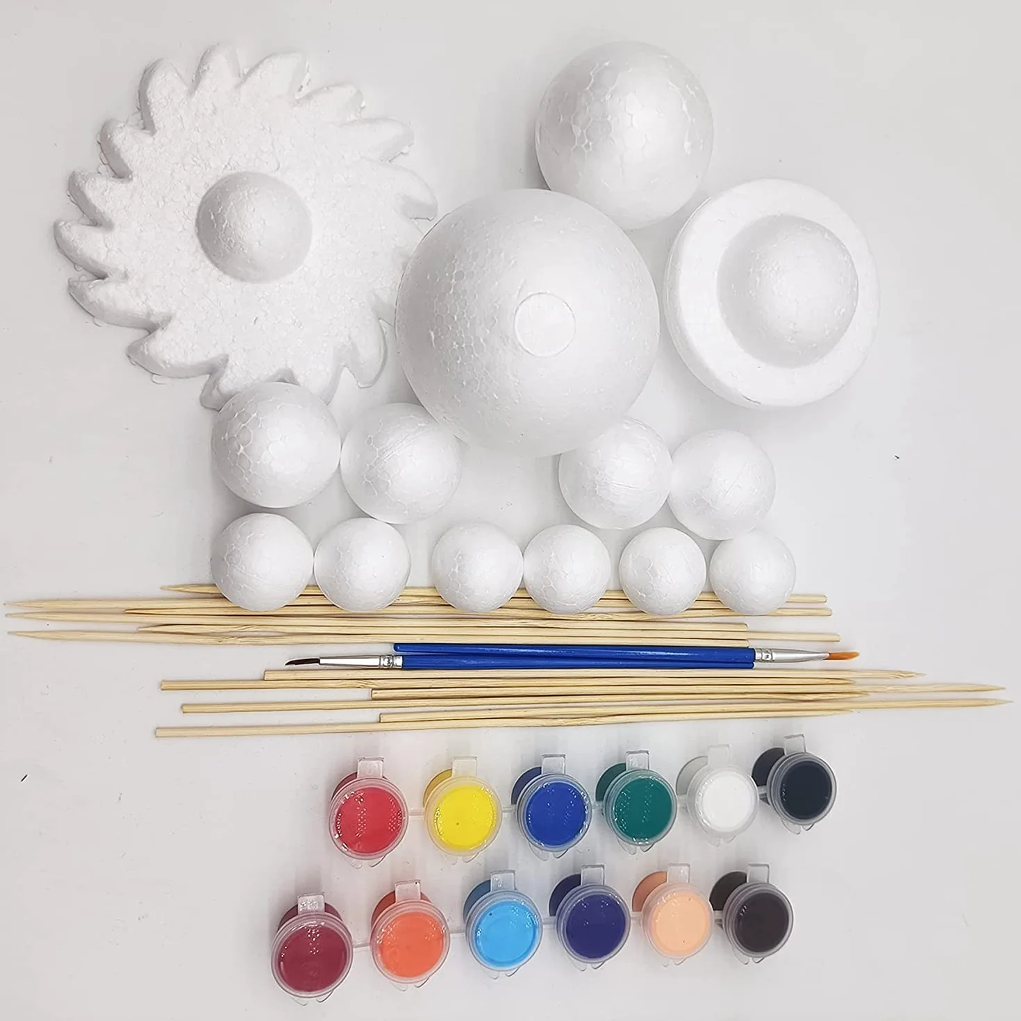 Solar System Modell Kit per Bambini con 14 Palline in Schiuma, 12 Bastoncini di Bambù, 12 Pigmenti Colorati, per Progetti Scolastici e Proprio Sistema Solare