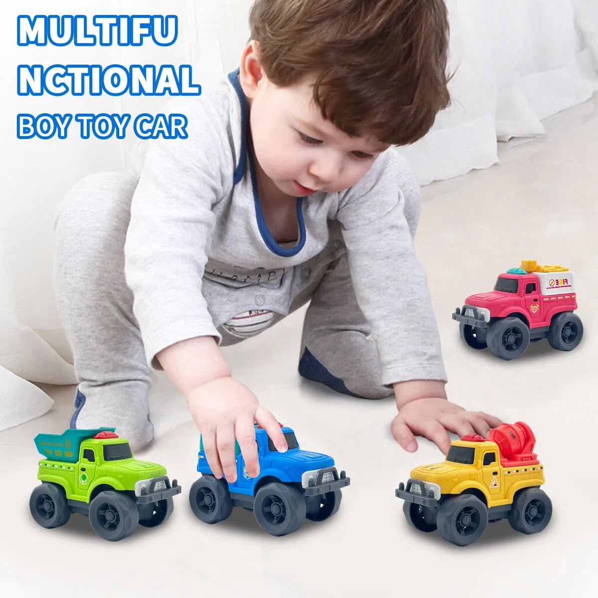 Camion della Polizia Giocattolo in Bioplastico (Paglia di Frumento) – Camion Giocattolo Ecologico per Bambini ≥18 Mesi, Resistente e Non Tossico, Camion di Polizia Azzurro