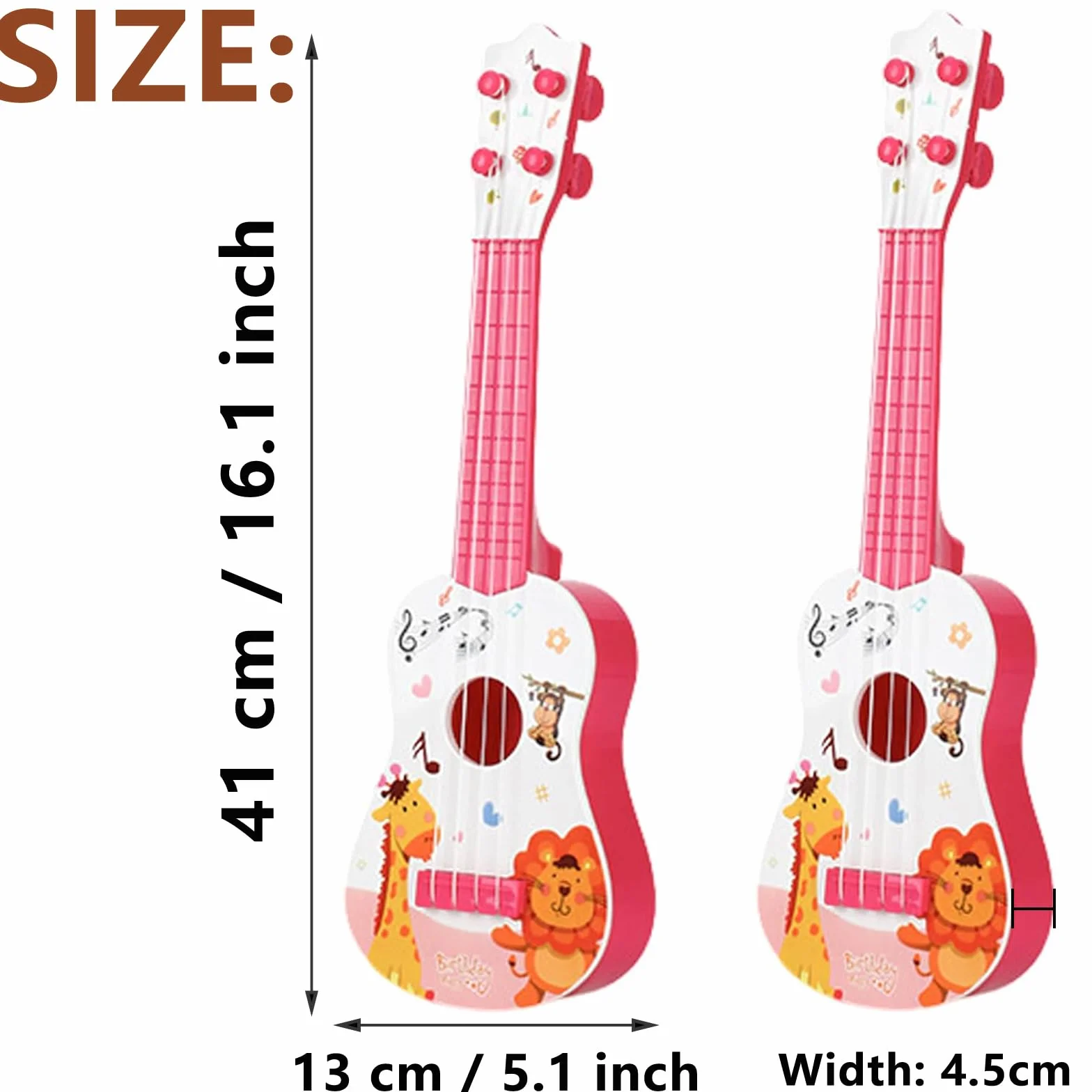 41CM Chitarra Giocattolo, Plastica Ukulele per Bambini, Mini Chitarra Bambini, Musica Giocattoli Educativi, Chitarra con 3 Corde Regolabili, per Principiante (Rosa)
