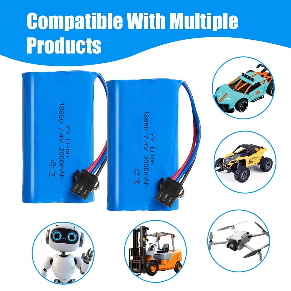2 Pezzi 2000mAh 7.4V Batteria RC, Batterie Ricaricabili 7.4V con cavo di ricarica UBS connettore SM-3P, Batteria Li-Ion universale compatibile per veicoli RC, barche, carri armati, auto
