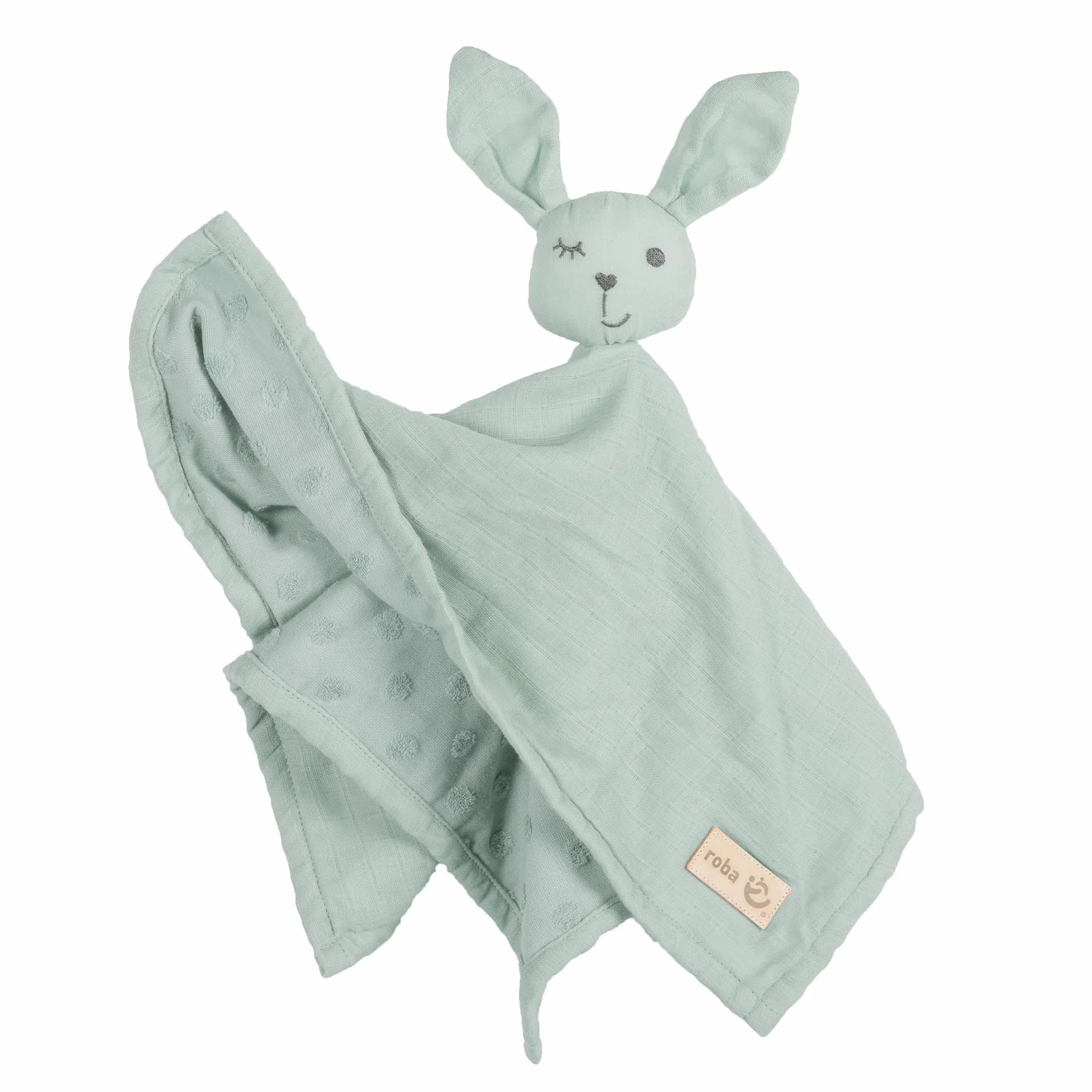 roba Copertina Doudou per Neonati e Bambini Lil Planet, 40 x 40 cm, Peluche con Faccia da Coniglio, Mussola e Jersey, Cotone Certificato GOTS, Verde