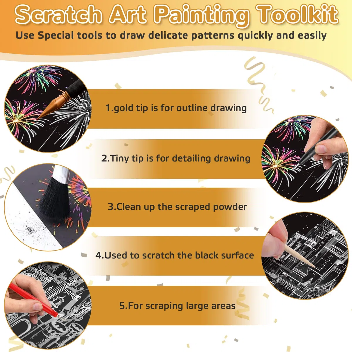 KOUHA Scratch Paper Scratch Art Paper 12 PCS Carta da Grattare Urbana Set di Carta e Penna Fogli da Grattare Vista Notturna Fogli Neri da Grattare Kit per Disegno Bambini Adulti
