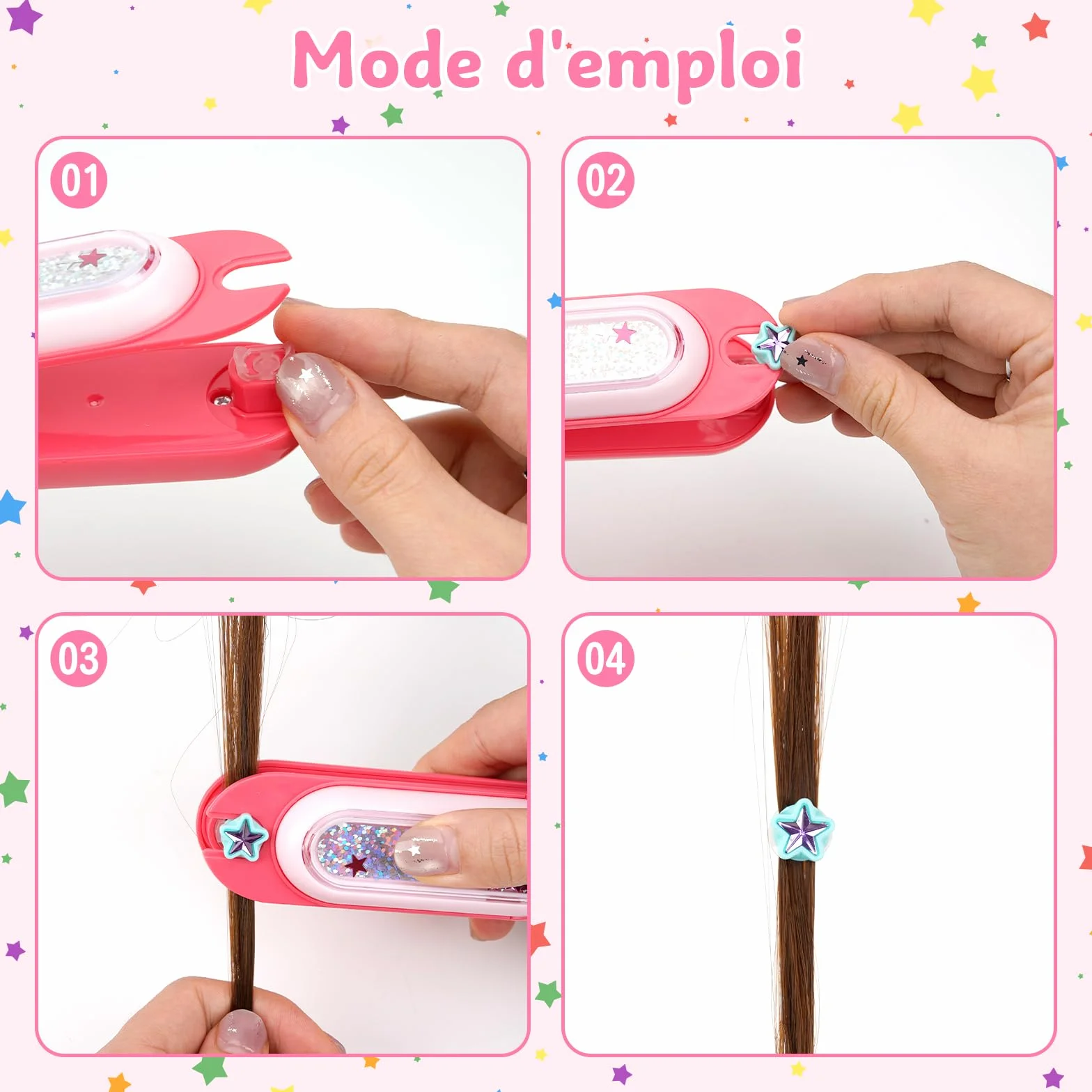 Leikedun Diamond Styler - Set di acconciature creative per ragazze, con 24 gemme e 4 adesivi, kit styling glamour, giocattolo regalo di compleanno per ragazza 4-12 anni