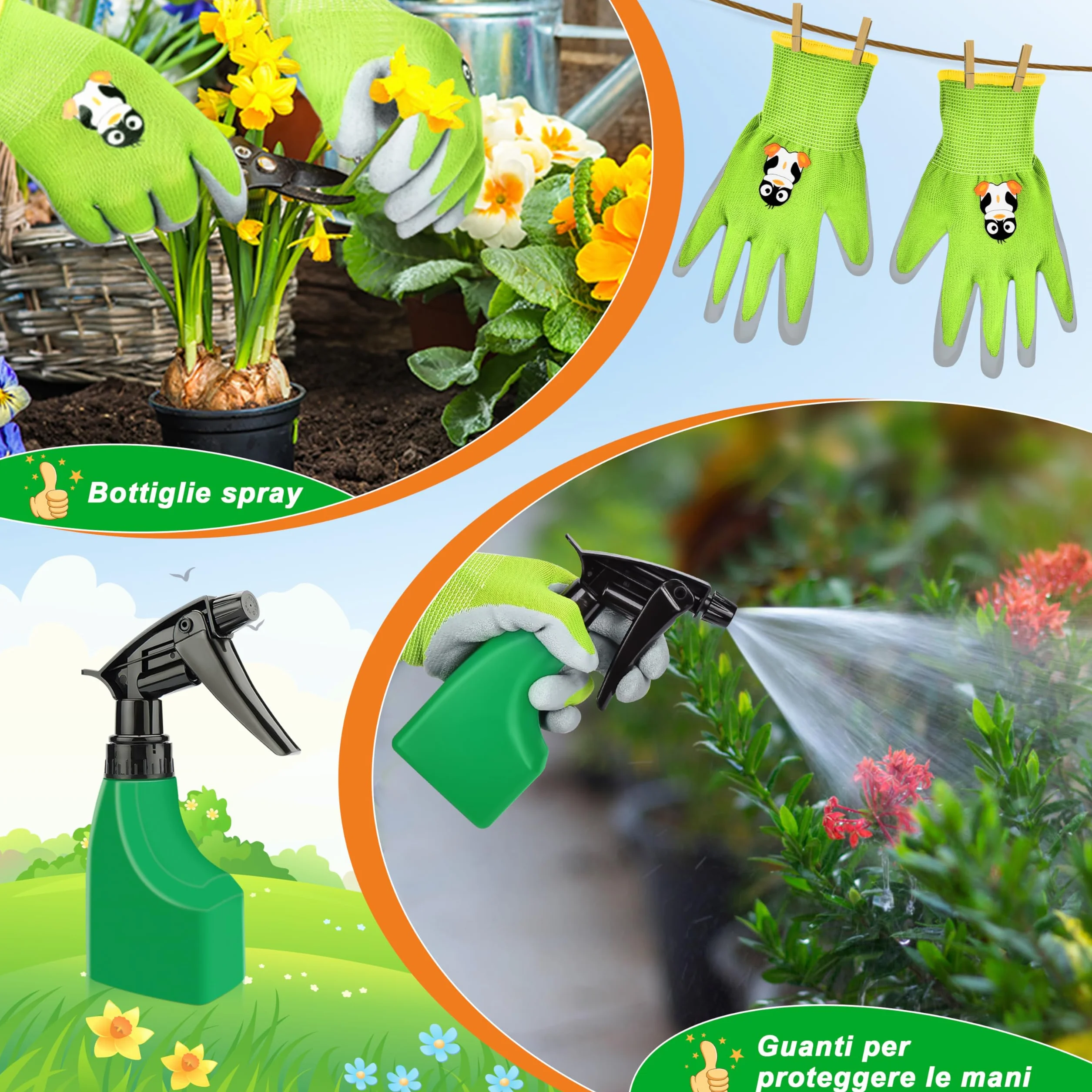 IEEILULU Attrezzi da Giardinaggio Bambini, Giocattoli da Giardino con Pala Guanti Grembiule e Annaffiatoio, Set di Attrezzi da Giardinaggio per Ragazzi e Ragazze dai 3 Anni (Verde)