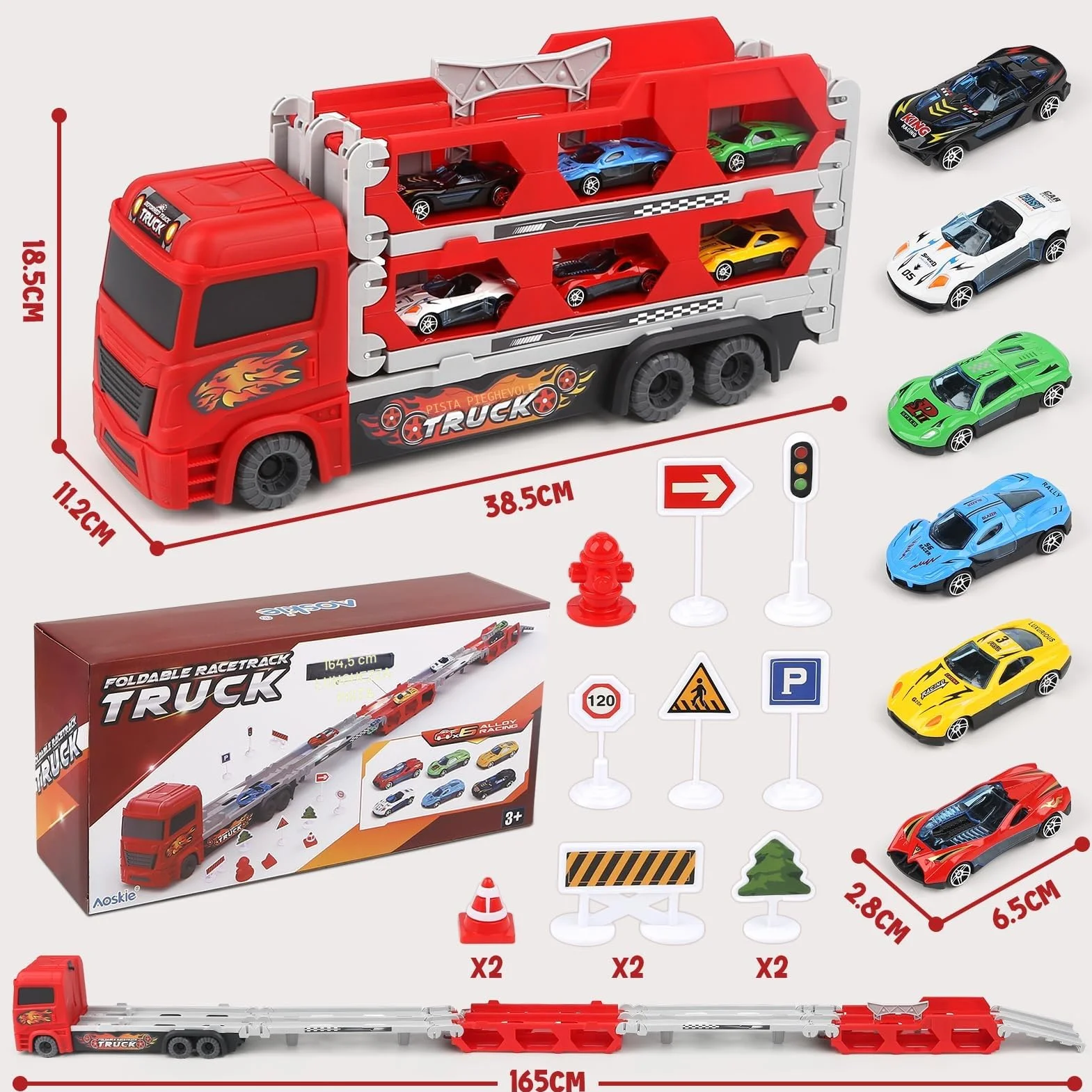 Aoskie Transporter Truck Macchinine Giocattoli per Ragazzi 3 4 5 6 Anni, Camion con 6 Macchinine Tiranti in Lega, Regalo Caldo Auto per Bambini