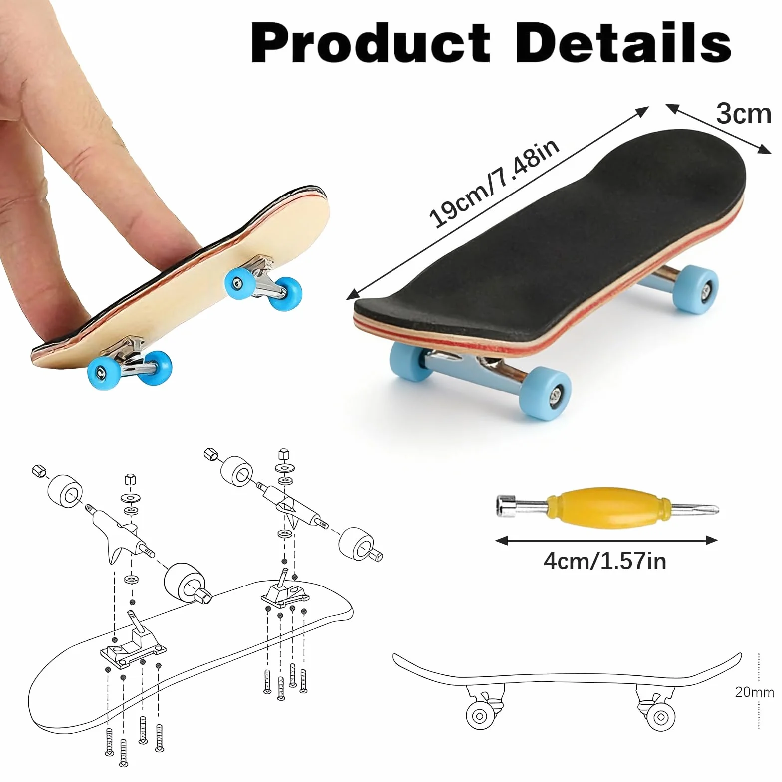 Mini Skateboard da Dita, 5 Strati acero Skateboard Mini, DIY Finger Skate per Dita, per gli Appassionati, Regali di Compleanno per Bambini, Giochi Giocattoli per Bambini