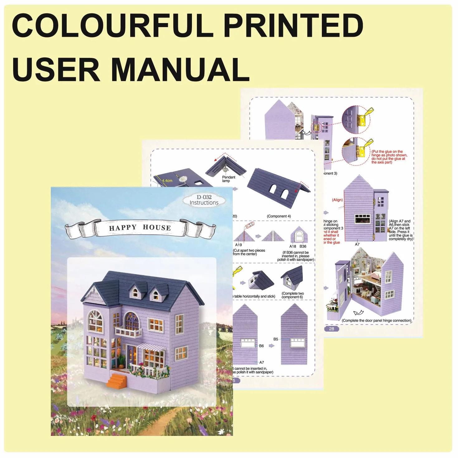CUTEROOM Miniatura casa delle Bambole con mobili,Fai da Te in Miniatura Casa delle Bambole Kit,Mini 3D Casa in Legno con Luci A LED - Regalo di Compleanno di Natale (Happy House)