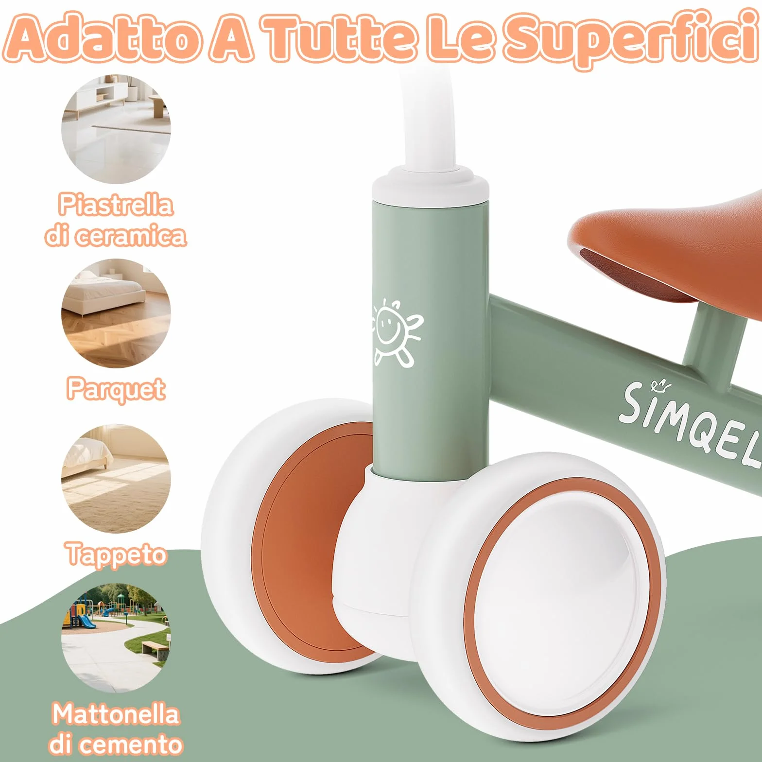 Bicicletta Senza Pedali per 1 Anni (10-24 Mesi), Bicicletta Equilibrio per Bambini, con 4 Ruote Primo Regalo di Compleanno per Bambini e Bambine (Verde)