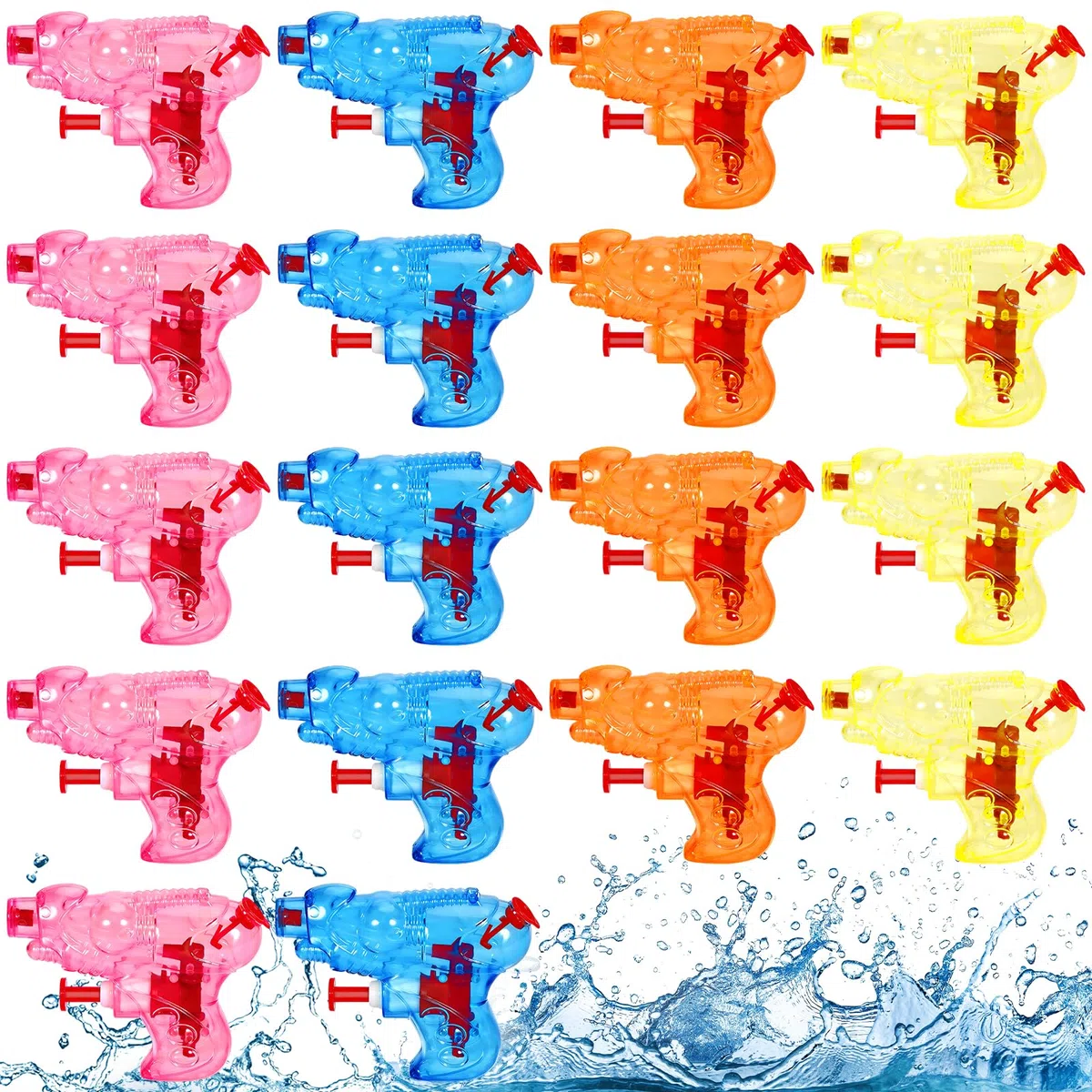 18 Mini Pistole ad Acqua per Bambini, Set in 4 Colori Assortiti per Regalini di Fine Festa, 8 x 6.5 cm, in plastica, a spruzzo ad Acqua, Giochi Acqua Estivi per Piscina, Spiaggia, Giardino