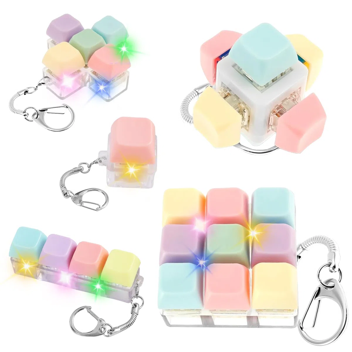 5 Pezzi Tastiera Fidget Toys per Adulti, Fidget Clicker per Tastiera, Tastiera Giocattolo Fidget, Portachiavi Fidget Tastiera, Tastiere Fidget Clicker con Luce LED, per Ansia, Ufficio, Scuola