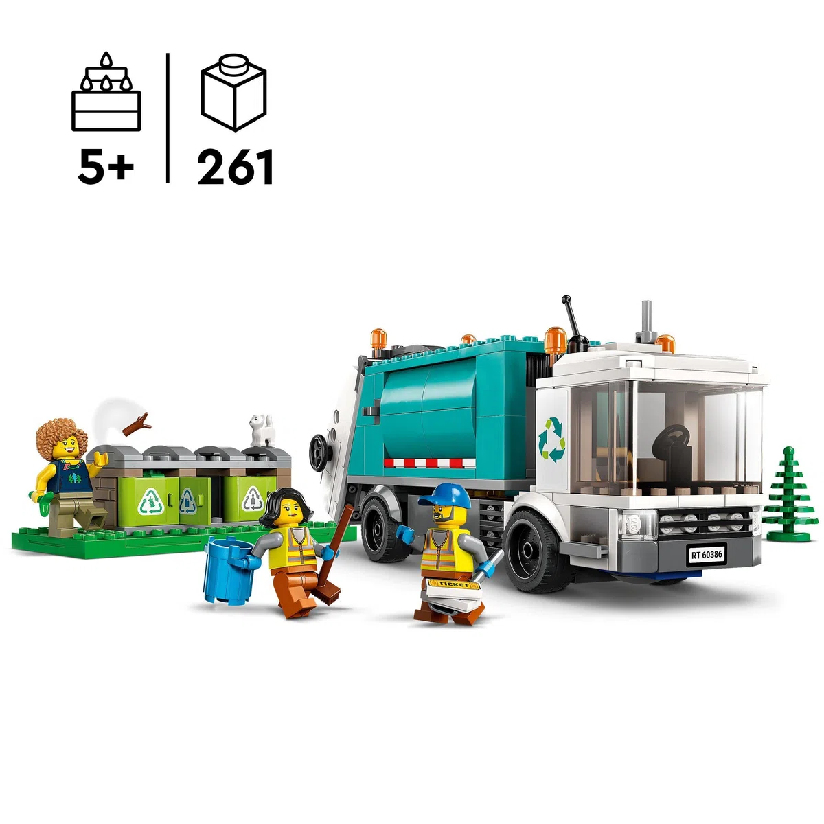 LEGO City Camion per il Riciclaggio dei Rifiuti, Camioncino Giocattolo con 3 Bidoni per la Raccolta Differenziata, Giochi Educativi per Bambini, Serie Vita Sostenibile 60386