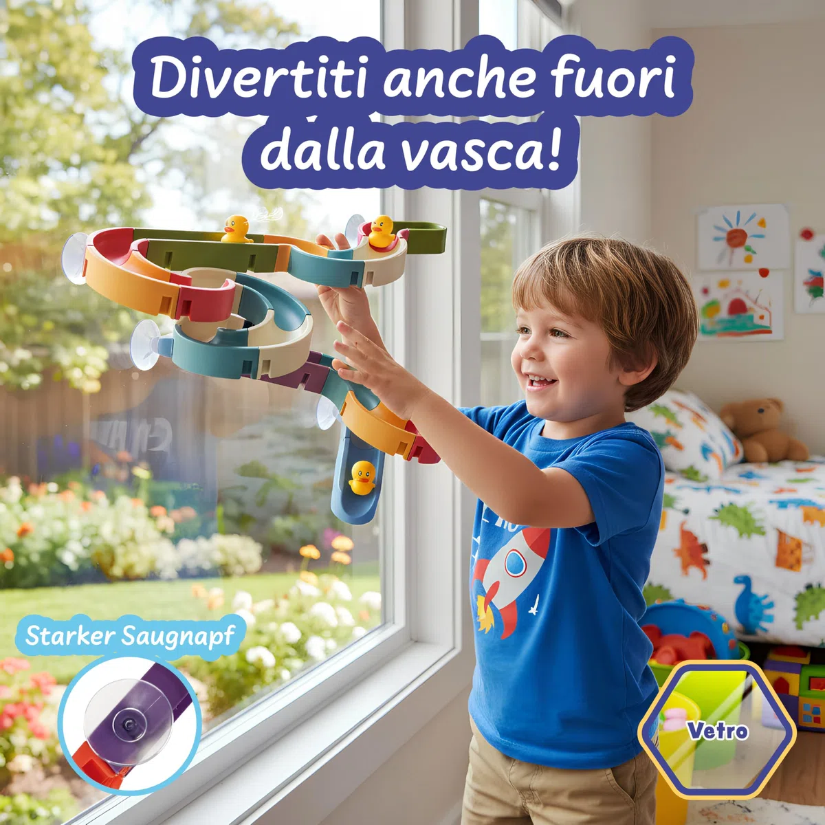 Science4you Giochi Bagnetto 3+ Anni – Circuito di Biglie da Bagno con Ventose, Marble Run Junior con 34 Pezzi Inclusi, Gioco Educativo per Bambini, Regalo 3 4 5 6+