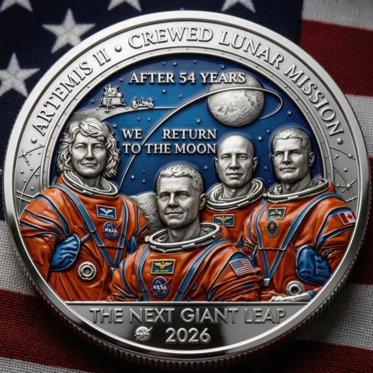 Moneta commemorativa della missione lunare Artemis II, moneta commemorativa della generazione Artemis, monete da collezione 3D ad alto rilievo dedicate all'esplorazione spaziale (01#)