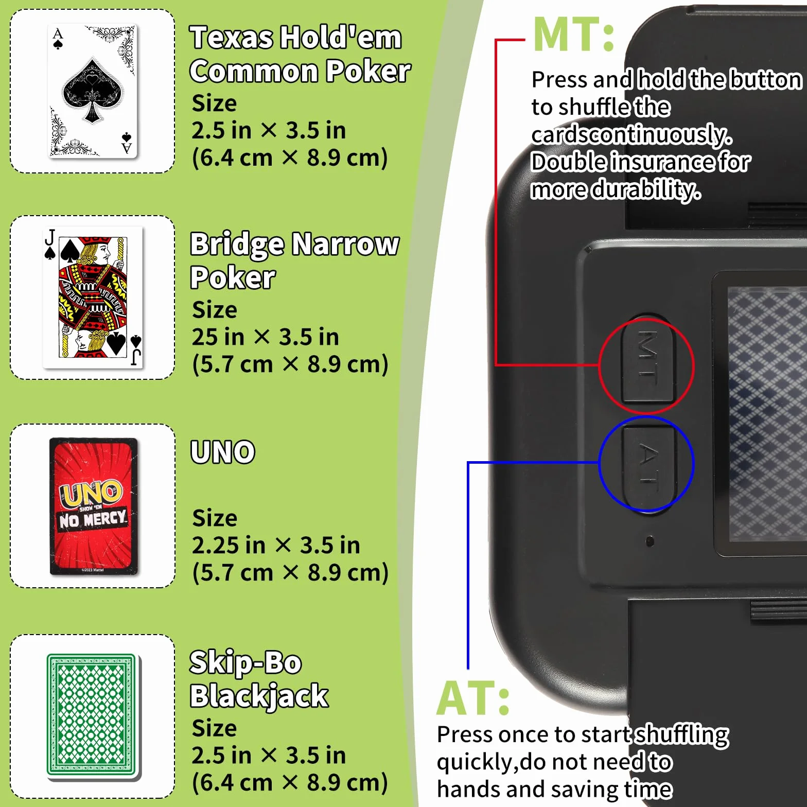Shuffler automatico per carte da 1-2 deck, 2000 mAH ricaricabile e portatile USB di ricarica Shuffler One-Press AUTO e modalità manuale per mischiare carte per poker UNO Blackjack Skip-Bo