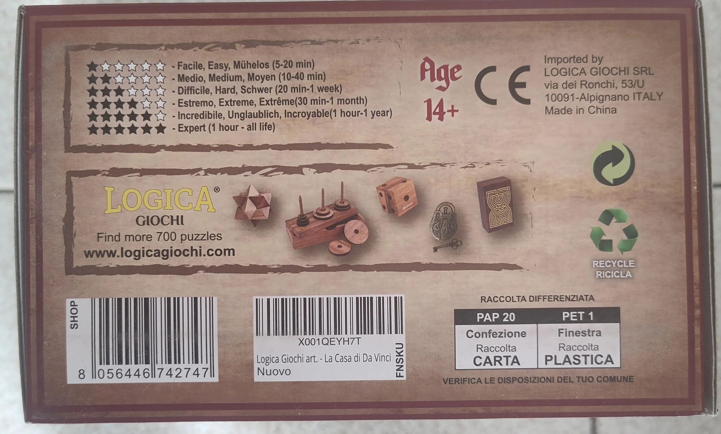 Logica Giochi art. La Casa di Da Vinci - Rompicapo in Legno - Scrigno Segreto - Difficoltà 4/6 Estremo - Collezione Leonardo