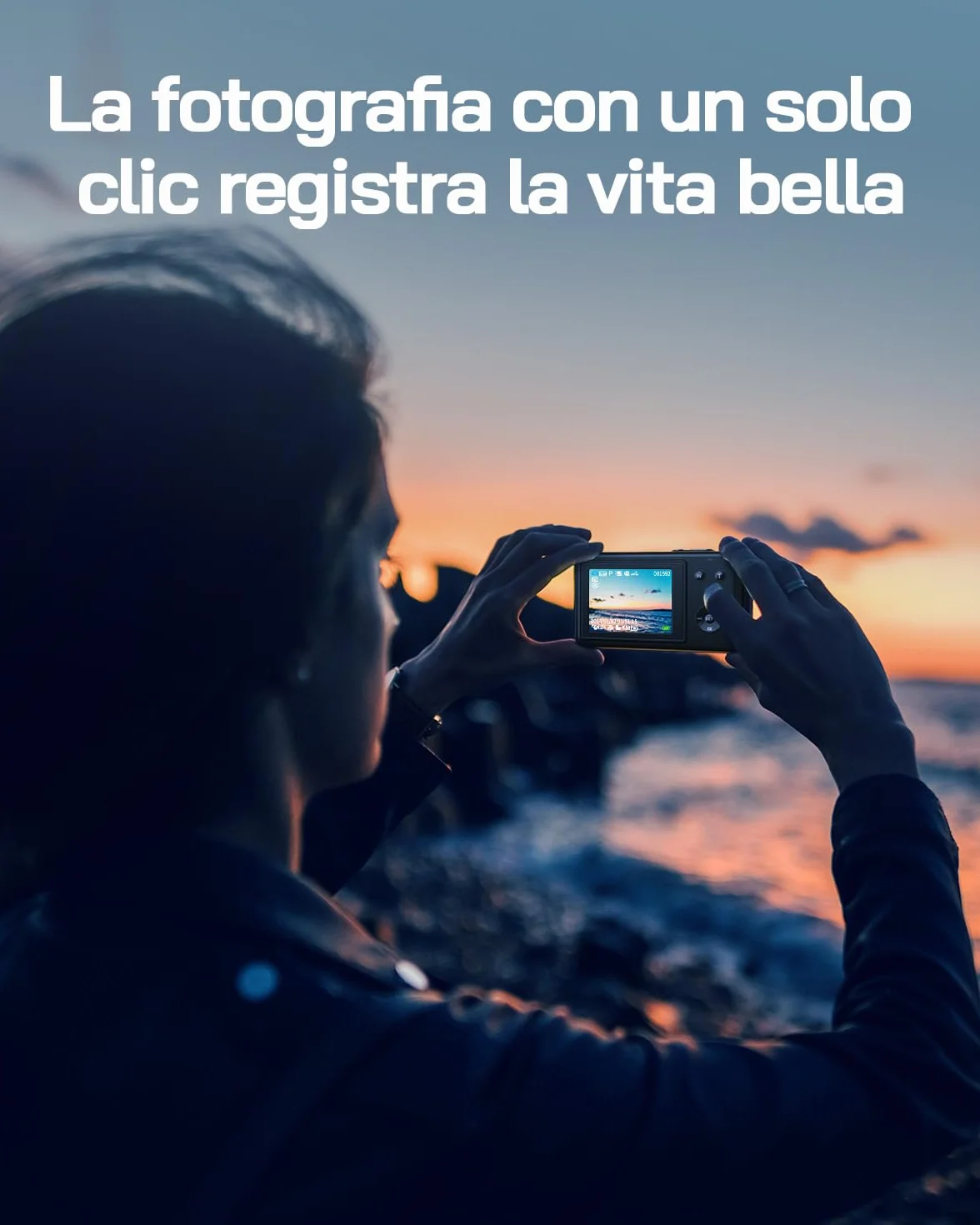 WOLFANG Fotocamera digitale, fotocamera per bambini da 2,7K, fotocamera compatta da 50MP, videocamera con zoom digitale 16x, zoom e scatto automatico, regalo per ragazzi