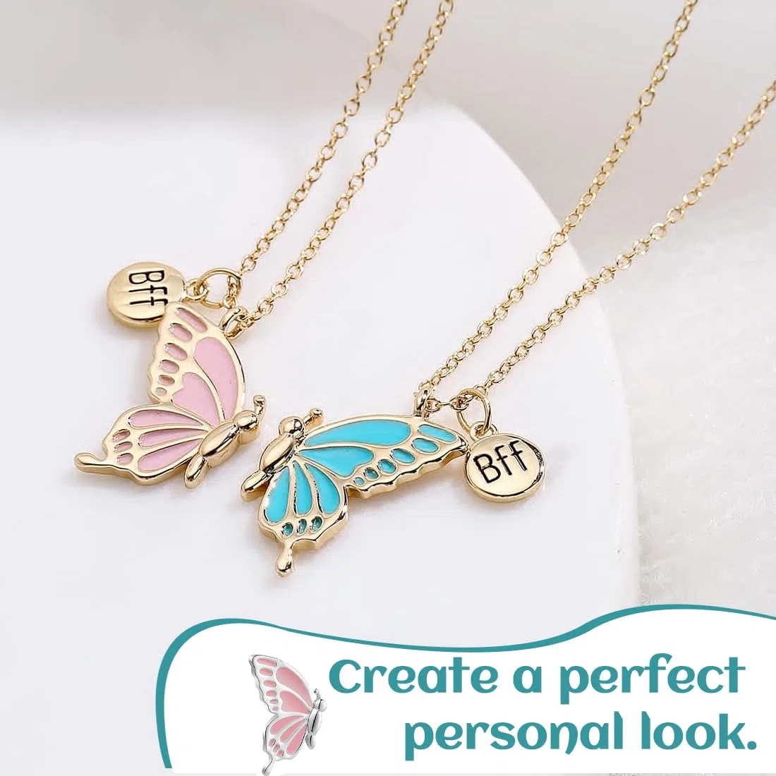 2 Collane dell'Amicizia Set per Donne Ragazze BFF con Ciondolo e 2 Braccialetti, Gioielli Farfalla Personalizzati, Regali per Amici, collana bambina, collana amicizia, amicizia, oro