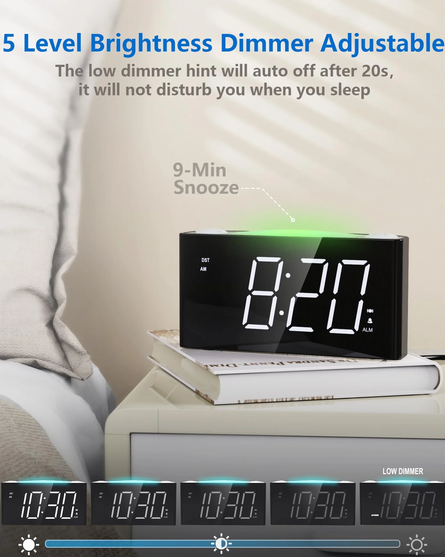 Sveglia con vibrazione per dormiglioni e persone con problemi di udito, tipo caricatore C, 12/24 H, sveglia ad alto volume con 7 luci notturne, grande display LED, dimmer, snooze, batteria di backup