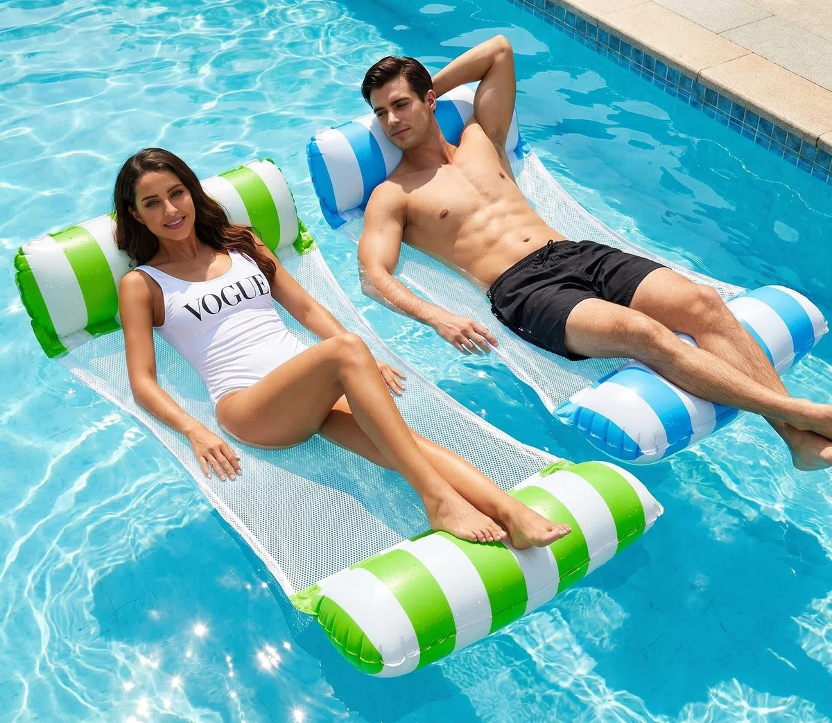 Set da 2 Amaca Gonfiabile Galleggiante, Amaca Galleggiante, Materassino per Piscina 4 in 1, per adulti, per feste estive in acqua e spiaggia