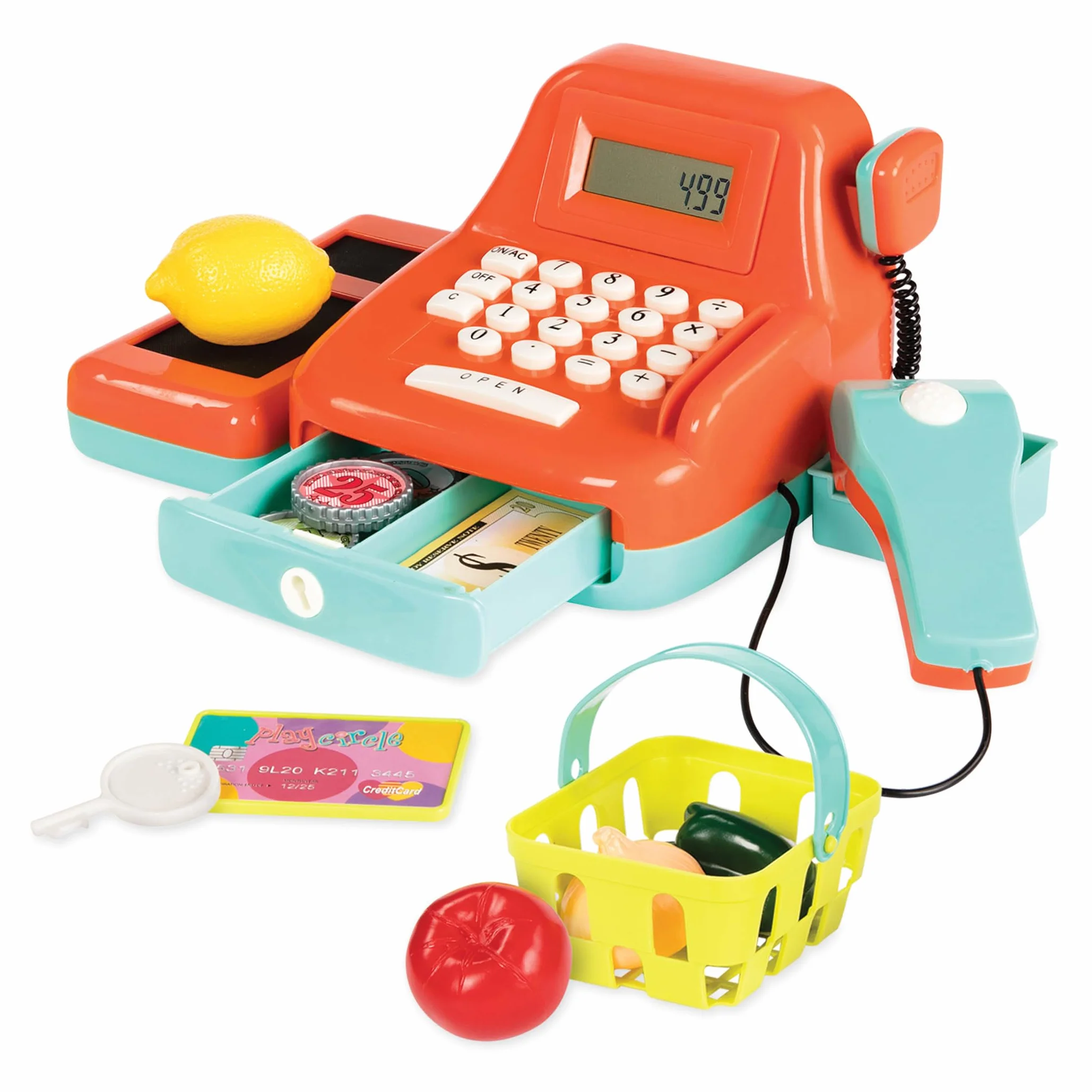 Battat - Registratore di cassa - Registro dei giochi di finzione - Calcolo del registro di cassa - Accessori per la spesa dei bambini - Scanner e suoni - 3 anni +