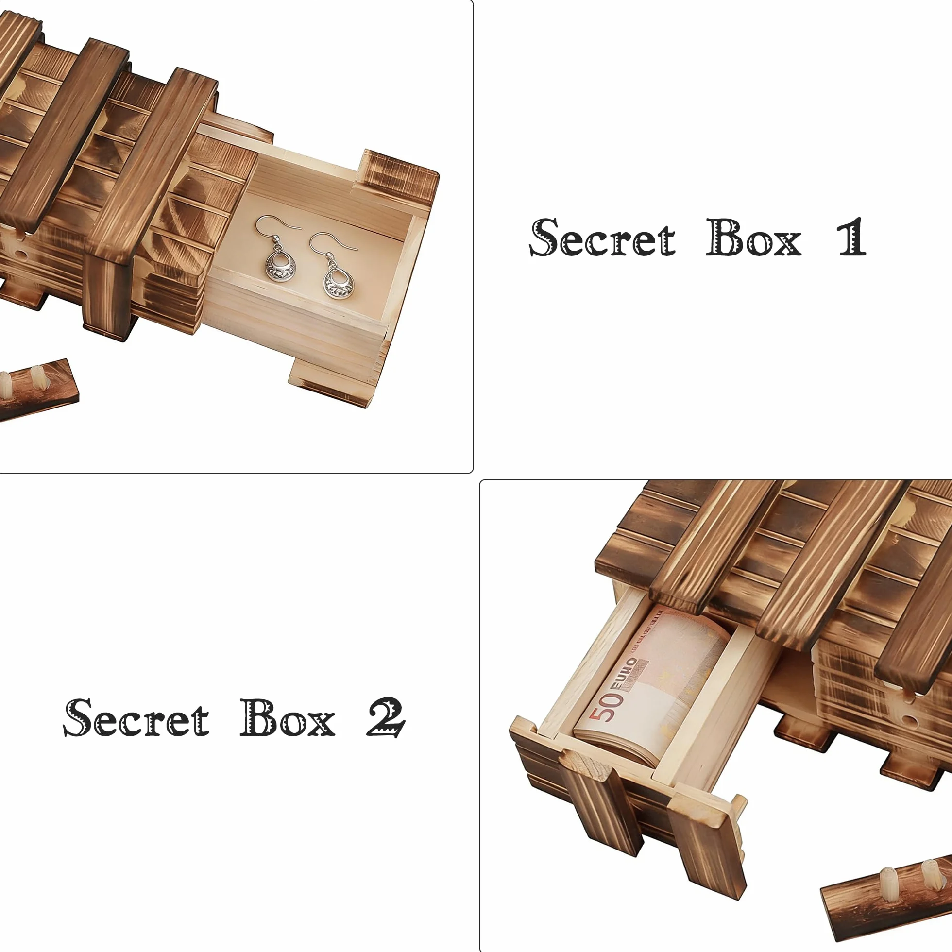 2 scatole magiche per enigmi, in legno, con scomparto segreto, set puzzle, magico, scatola regalo per denaro, regalo di matrimonio, compleanno, piccolo puzzle