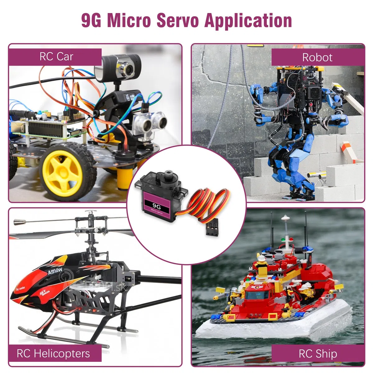 Servo Micro Motor Binghe 4 Pezzi Servomotore con Metallo Ingranaggi 9G Mini Servo Angolo di rotazione 90-180 Micro Servo per RC Smart Robot Helicopter Car Plane compatibile con Arduino