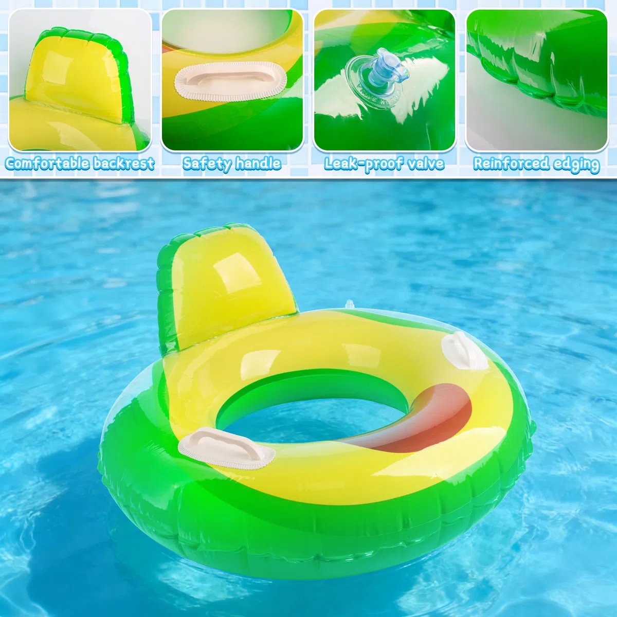 Salvagente gonfiabile per adulti, a forma di avocado, per piscina, sport acquatici, estate, spiaggia, feste