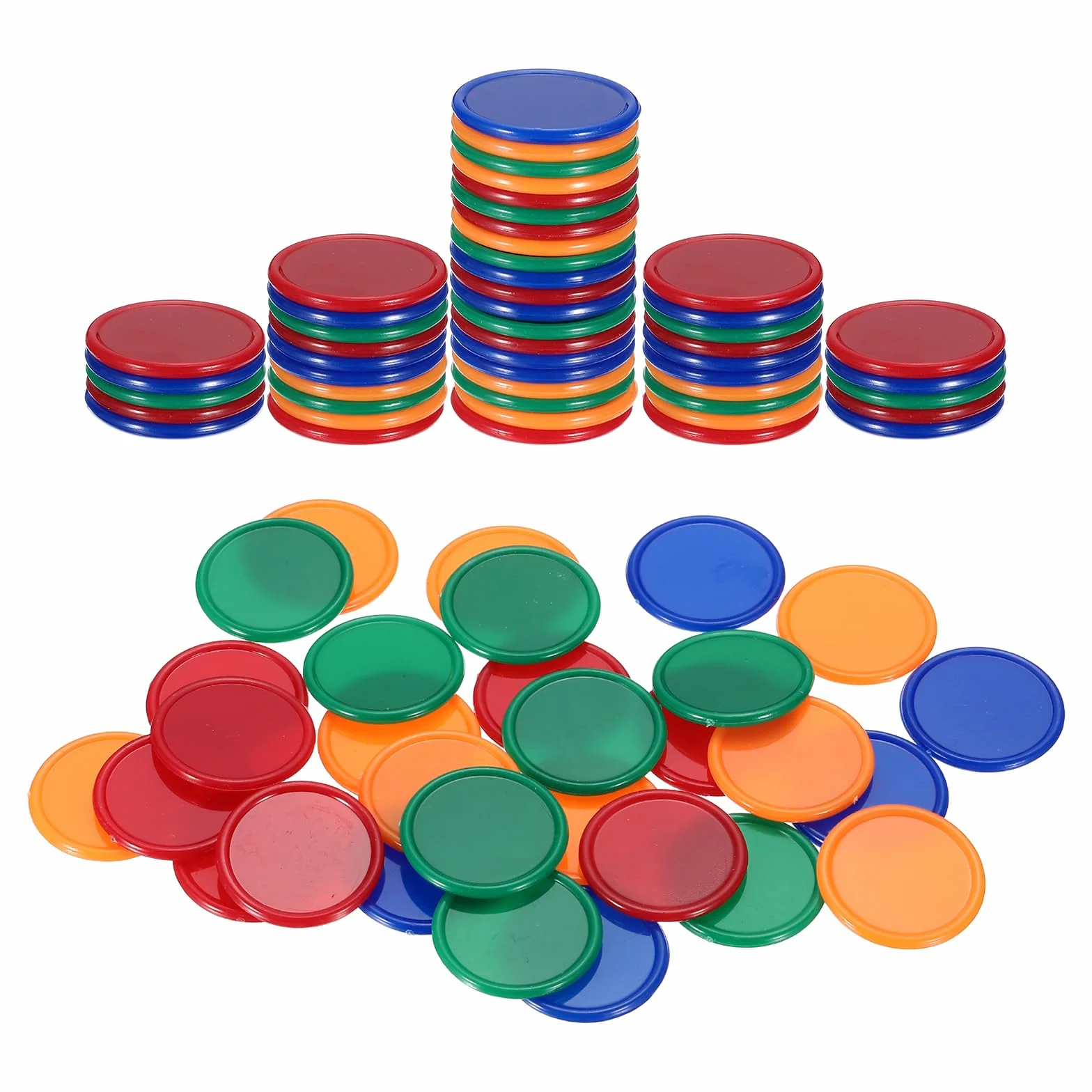 QUARKZMAN 100Pezzi Fiche Di Plastica Da 1 Pollice, Mini Fiche Bingo Segnapunti Contatori Dischetti Segnalini Opachi Gettoni Per Giochi Conteggio Matematico, Arancione/Blu/Verde/Rosso