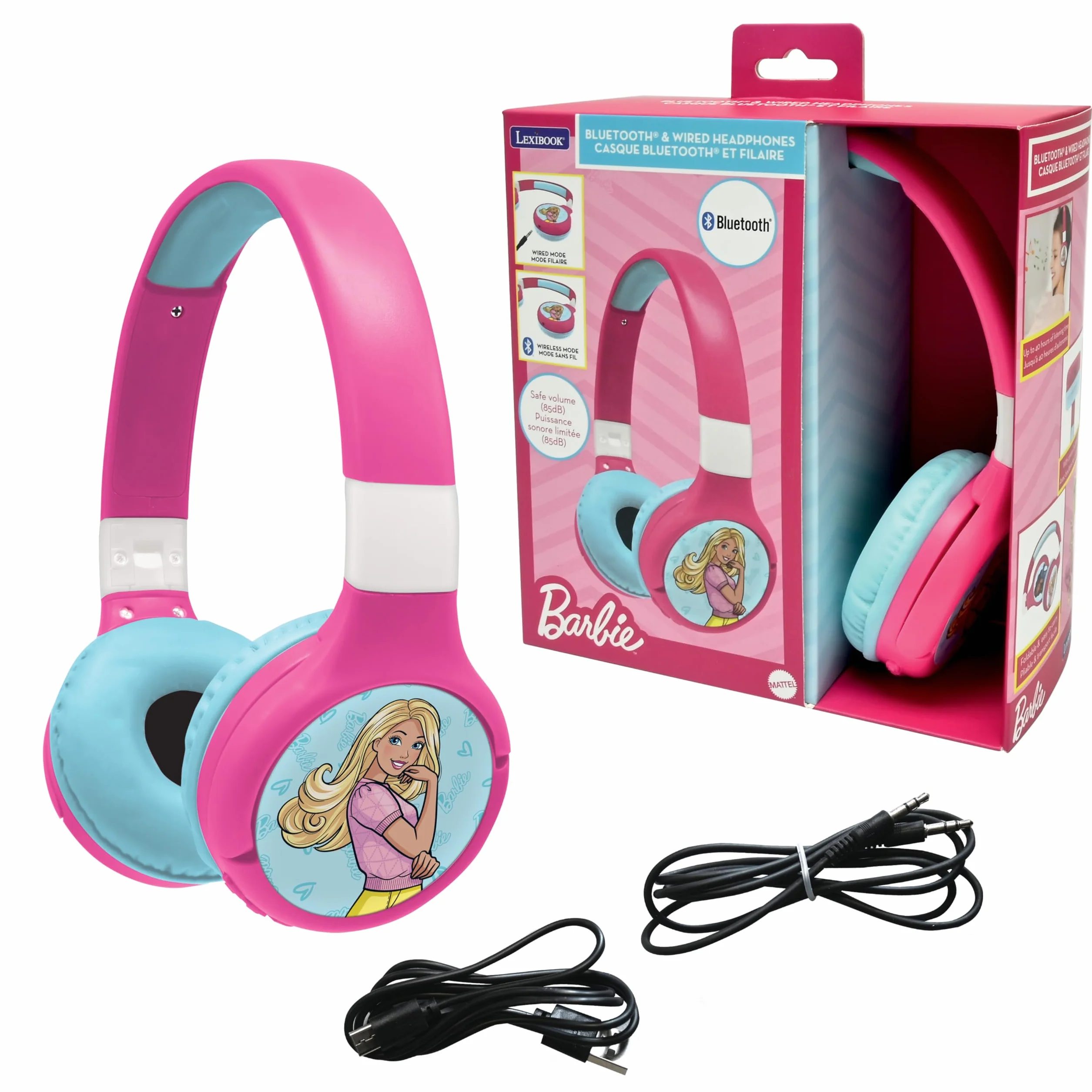 Lexibook Barbie Cuffie Bluetooth 2 in 1 con microfono rosa HPBT010BB