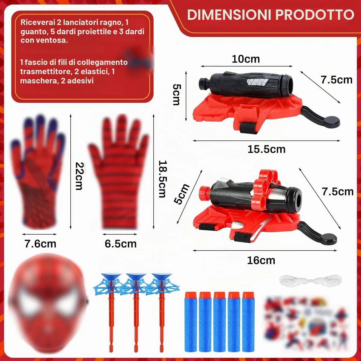 Set di 2 Guanti per Bambino,Guanti Maschera Spara Ragnatele Launcher Set,Giocattolo da Polso Web Launcher Toy,Giochi Bambino 5-10 Anni (A)