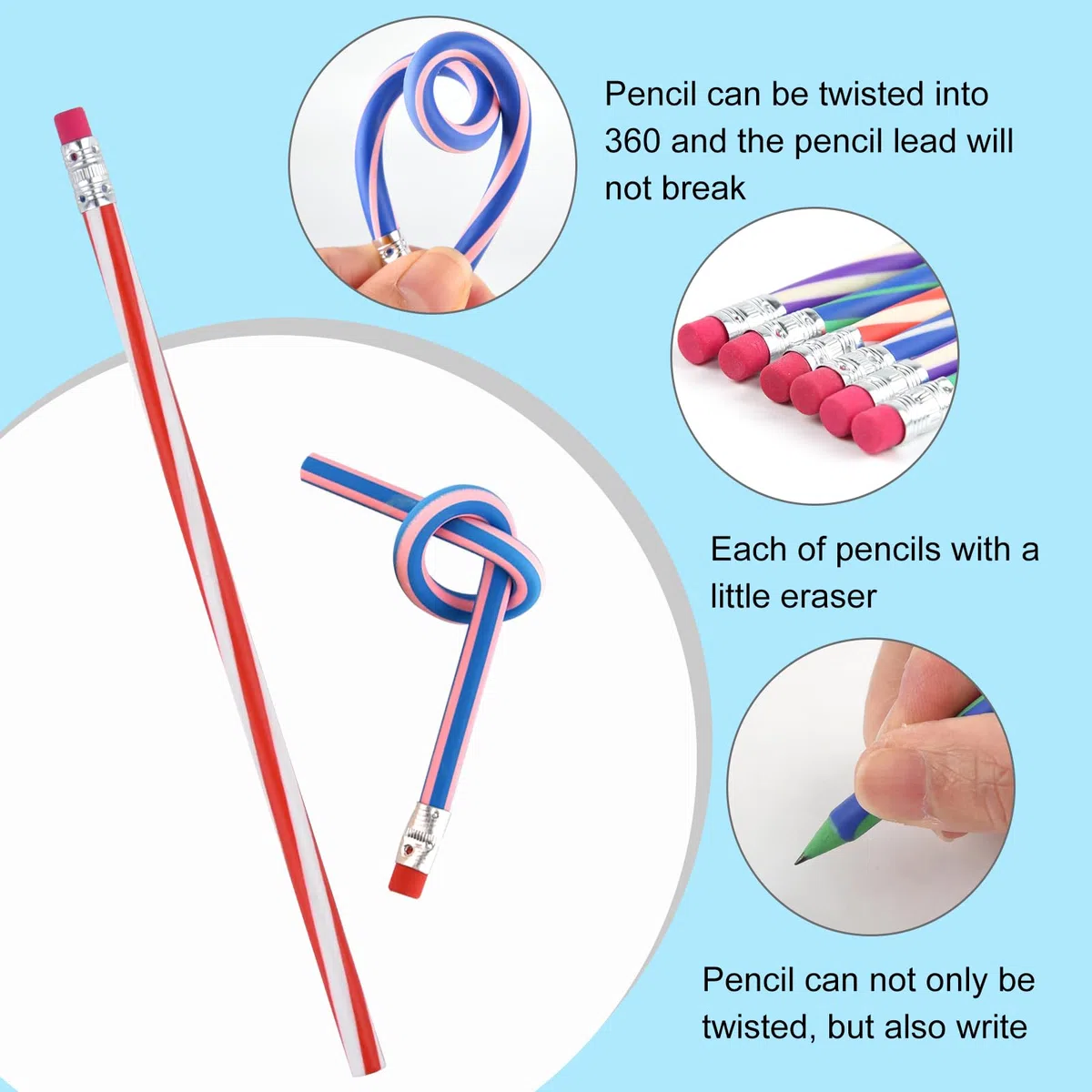 72 Pezzi Set di per riempire sacchetti regalo per feste, matite morbide e flessibili e gomme da cancellare, articoli di cancelleria divertenti per la scuola e per le feste.
