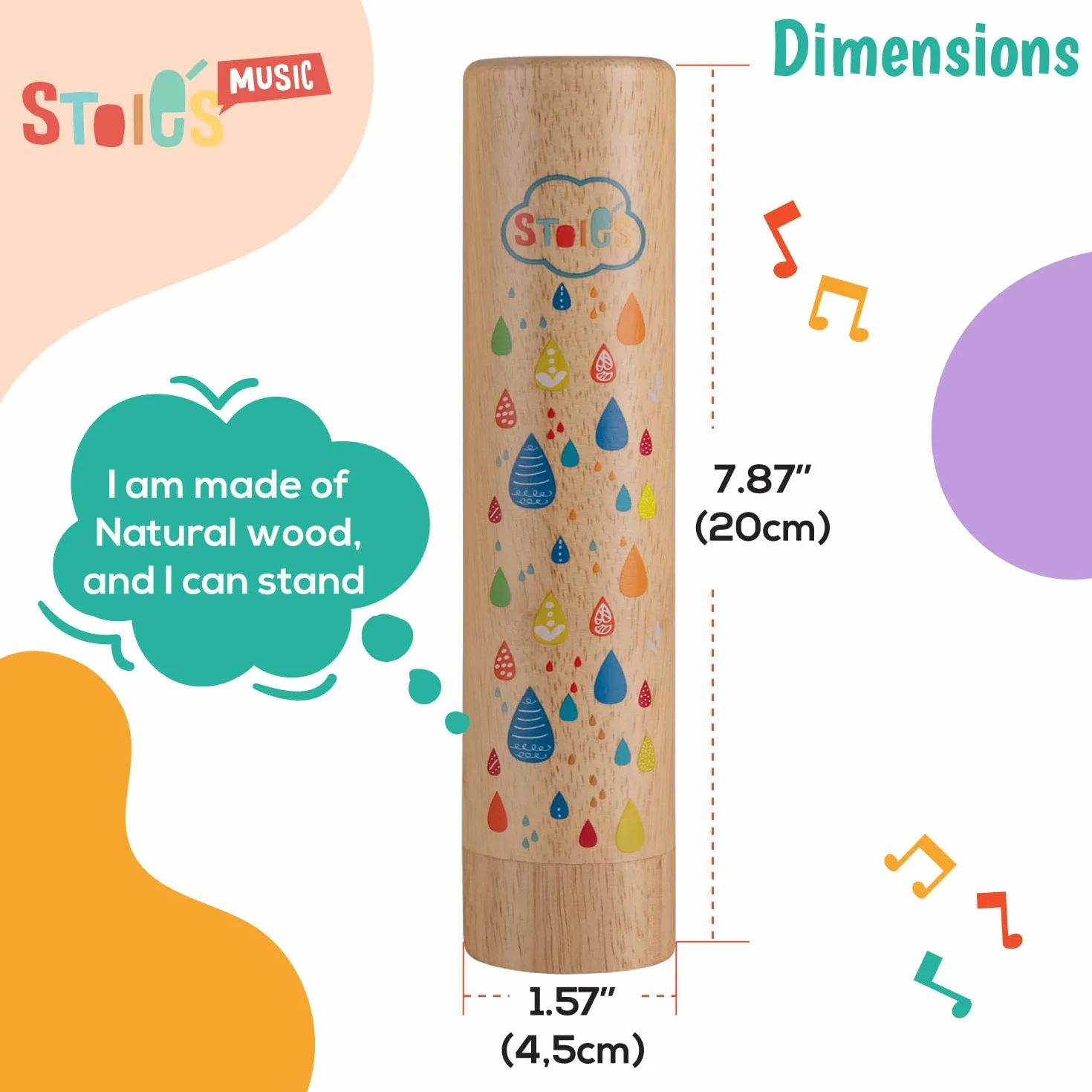 Stoie's Bastone da Pioggia in Legno, Confezione da 1 Pezzo, Giocattolo educativo calmante, Sviluppo precoce, capacità di Ritmo e coordinazione