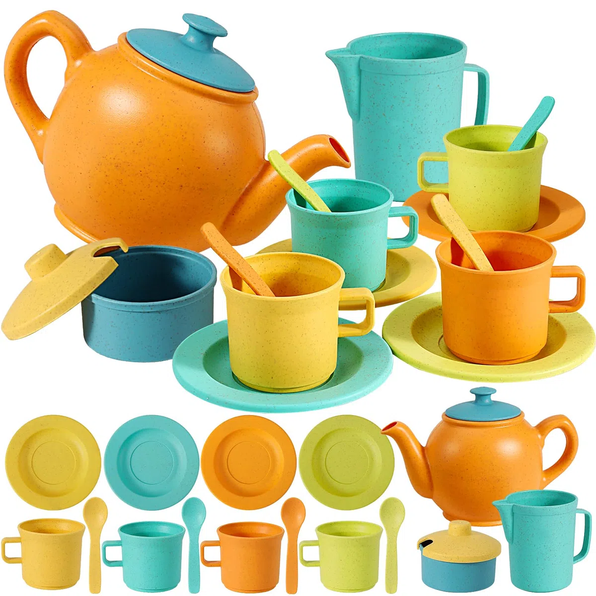 AOLEVA Set da tè per bambini per bambine piccole, fingere di giocare pomeridiano tè party set accessori da cucina giocattoli da picnic in plastica regali per bambini ragazze ragazzi bambino 3 4 5 anni