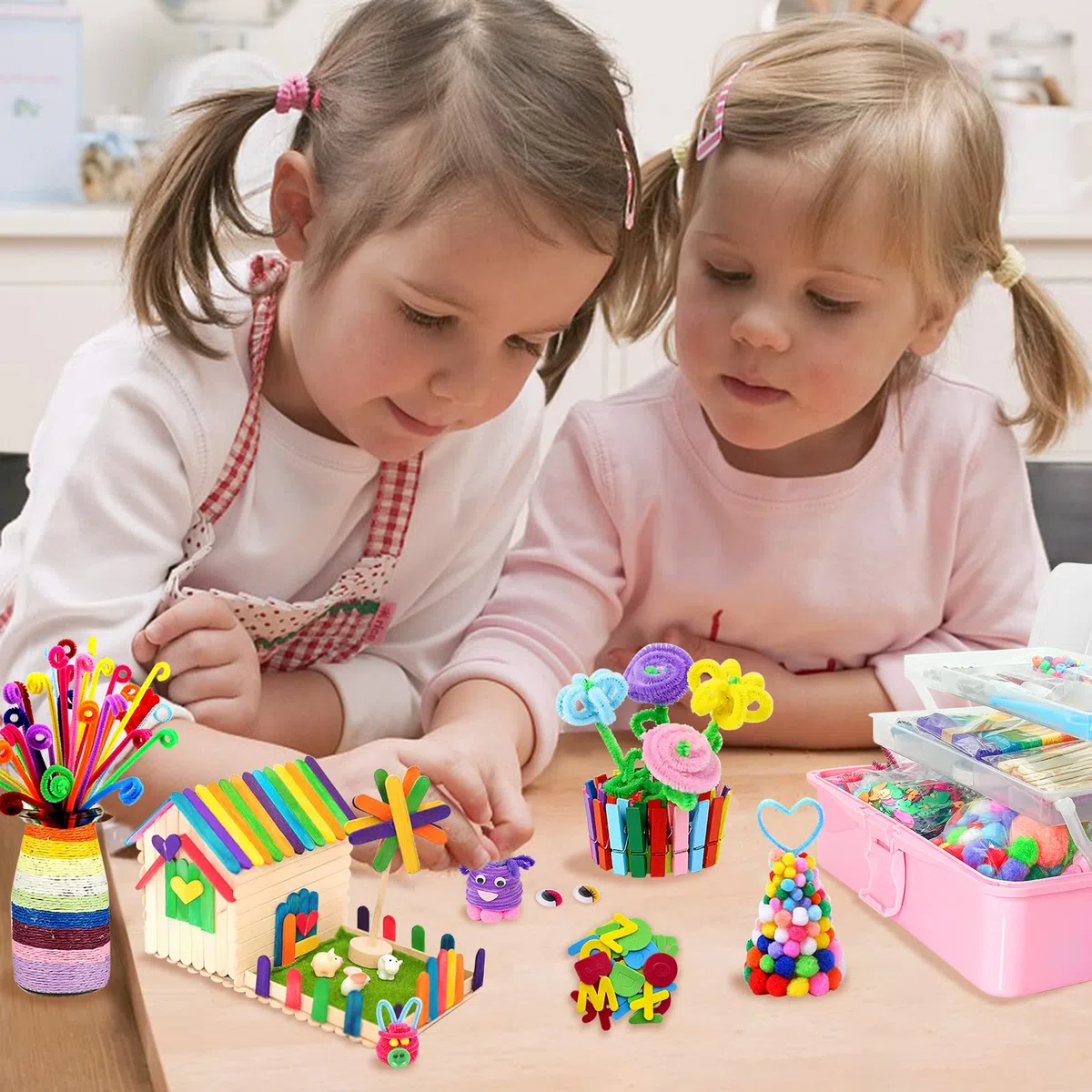 Withosent 2200+ Pezzi Lavoretti Creativi per Bambini, DIY Art Craft Set, Wiggle Occhi, Sticks, Glitter Palla Pompon, Scovolini Pipa, Perline, Kids Mestiere Fai da Te Decorazioni Giocattoli
