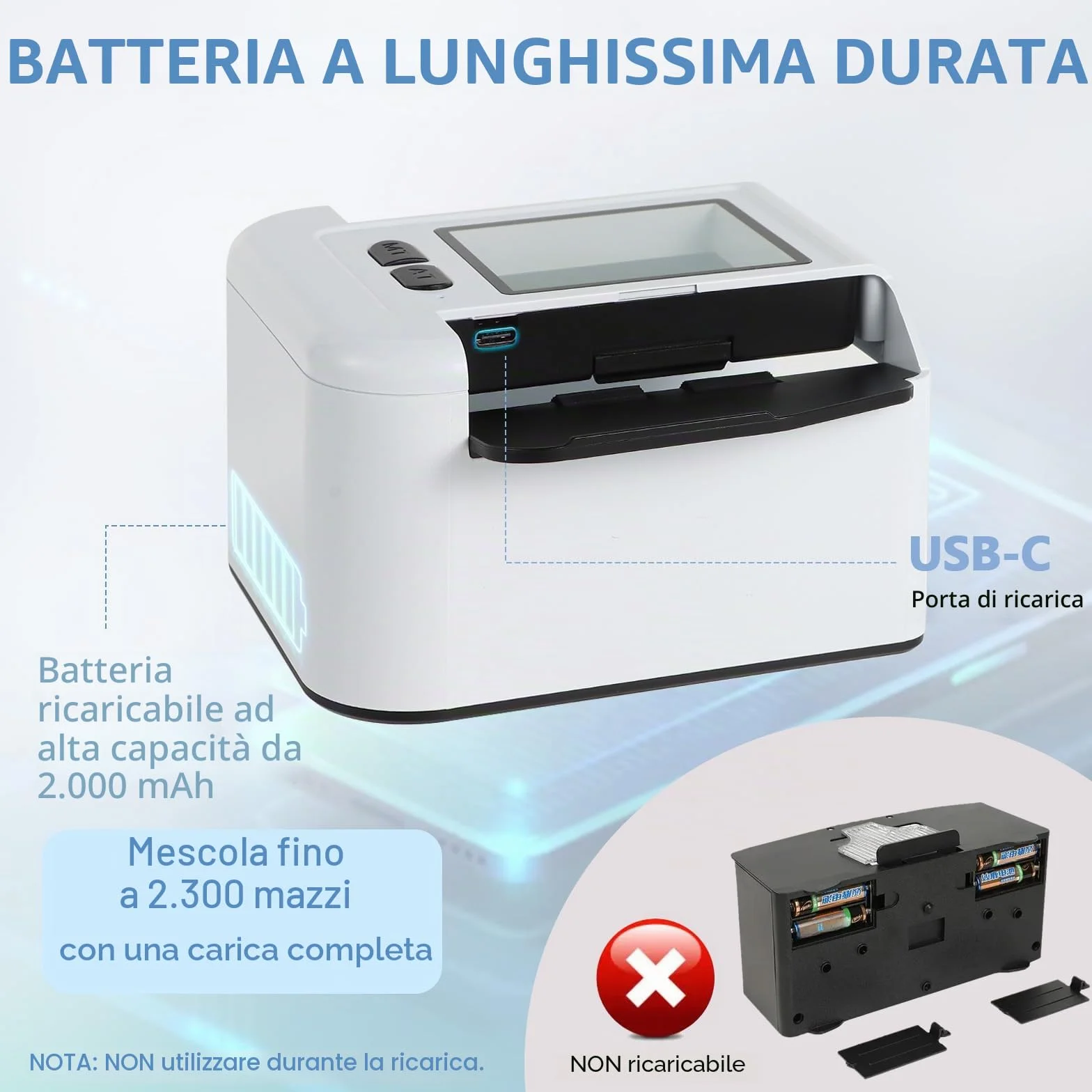 Mescolatore di carte automatico per 1-2 mazzi, batteria ricaricabile da 2000mAh, mescolatore elettrico a basso rumore per Poker, UNO, Blackjack, Phase 10 e altro – Mescolata con un tocco