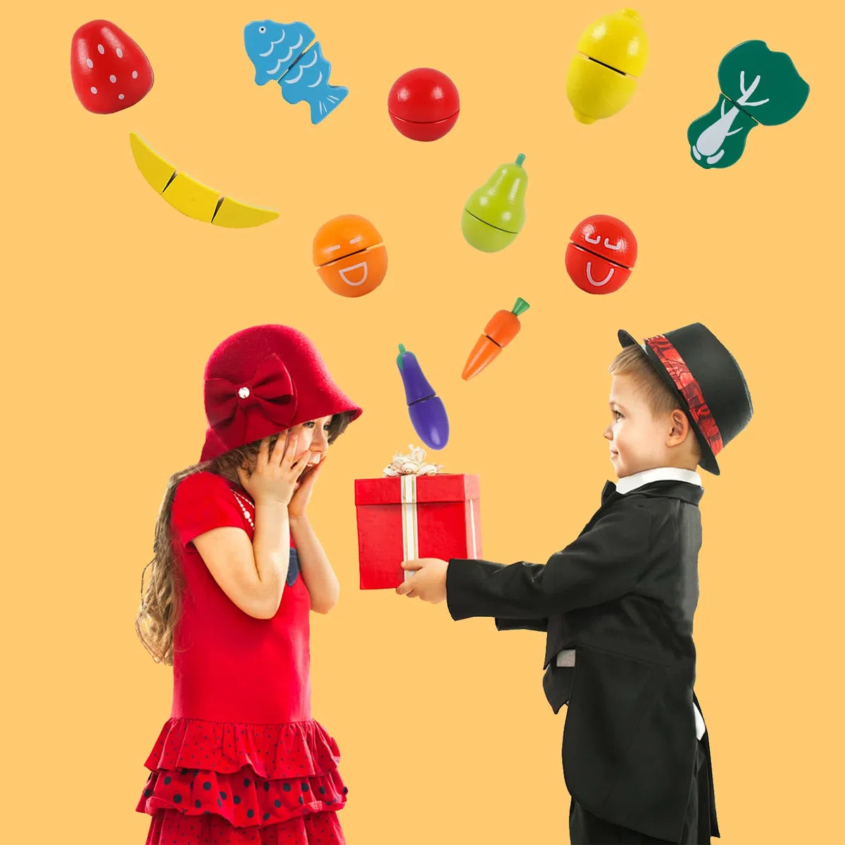 Giochi in Legno Taglio Frutta e Verdura Giocattolo Cucina per Bambini Legno Giocattoli di Simulazione Regalo di Giorno dei Bambini Compleanno Daicon Una Sacchetto per 3 Anni+