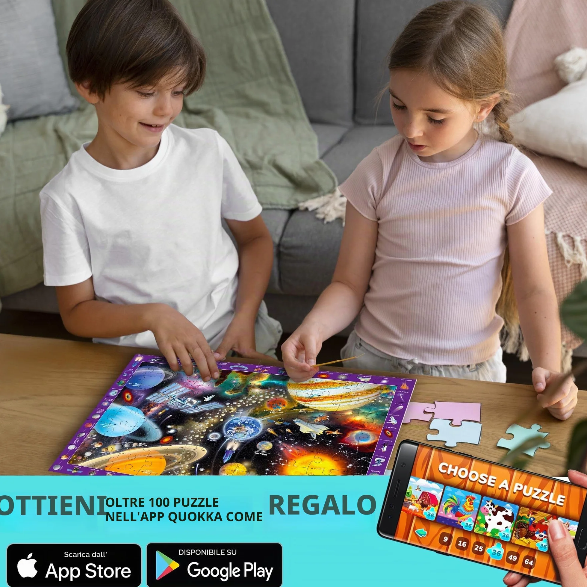 QUOKKA Puzzle 100 Pezzi Bambini 4 5 6 Anni – Set di 3 Puzzle Mappamondo Bambini 6 7 Anni – Gioco Educativo con Spazio Europa e Mappa del Mondo – Giocattolo Regalo per Ragazzi e Ragazze dai 4 ai 9