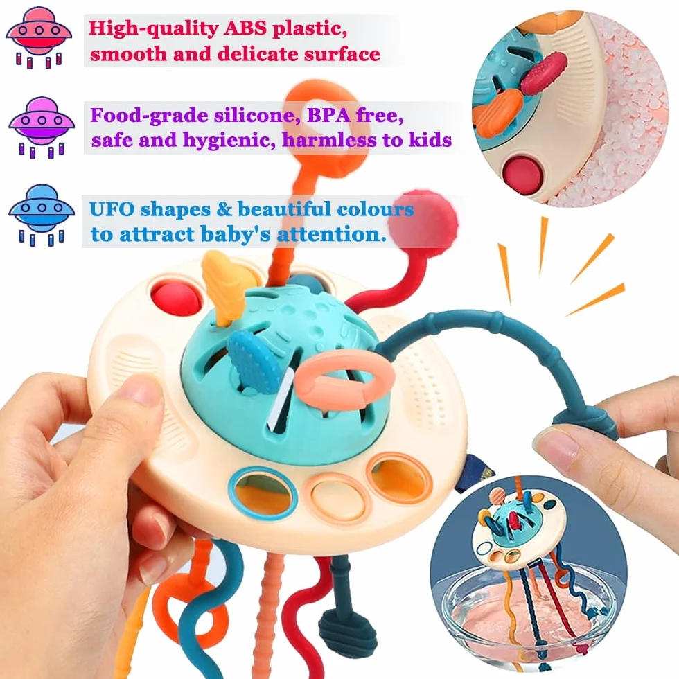 Giocattoli Montessori per Neonati, Juguetes Niños 1 año Giochi Bambini 1 Anno Giocattoli per attività Multisensoriali per Neonati, Giocattoli per Bambini con Corda in Silicone