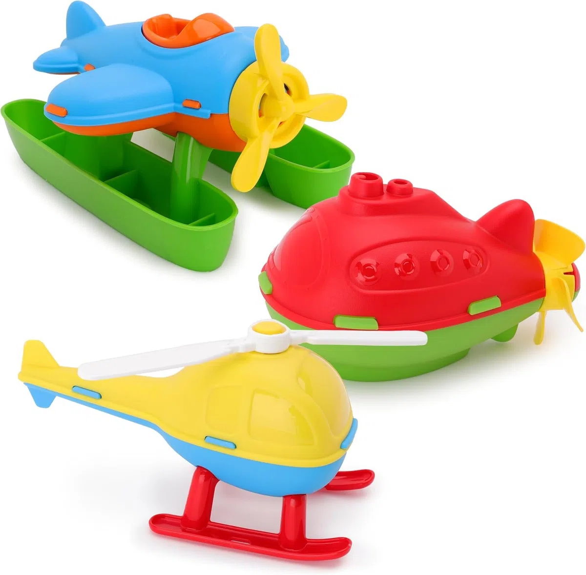 Toyland® Confezione da 3 - 16 cm (6") Elicottero Giocattolo Colorato, Sottomarino e Idrovolante - Giocattoli Galleggianti per Bambini - Giocattolo per Piscina e Bagnetto - Età 18 Mesi +