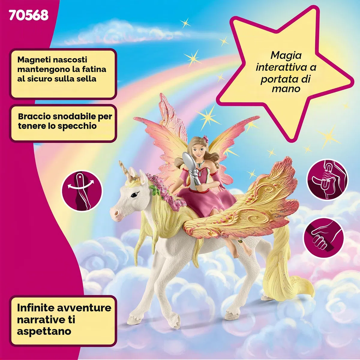 schleich BAYALA | Fata Feya con Unicorno Pegaso 70568 | fata con specchio e unicorno con magnete | regalo per bambine e bambini | decorazione e figure da collezione dai 5 anni | set da 3 pezzi