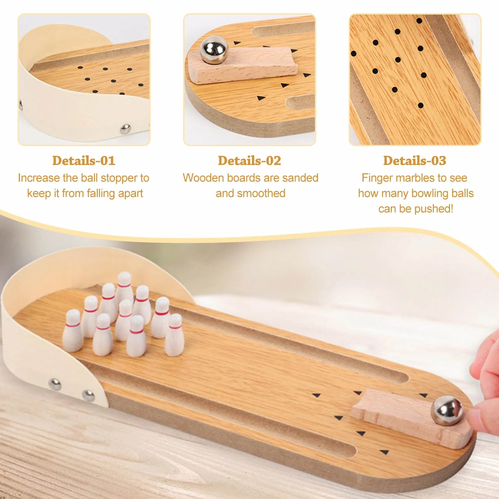 Birilli Bowling Bambini Set da Bowling per Bambini Mini Pista da Bowling con 10 Birilli con Scrivania in Legno Regalo di Babbo Natale Segreto per Adulti E Bambini dai 3 Anni in su