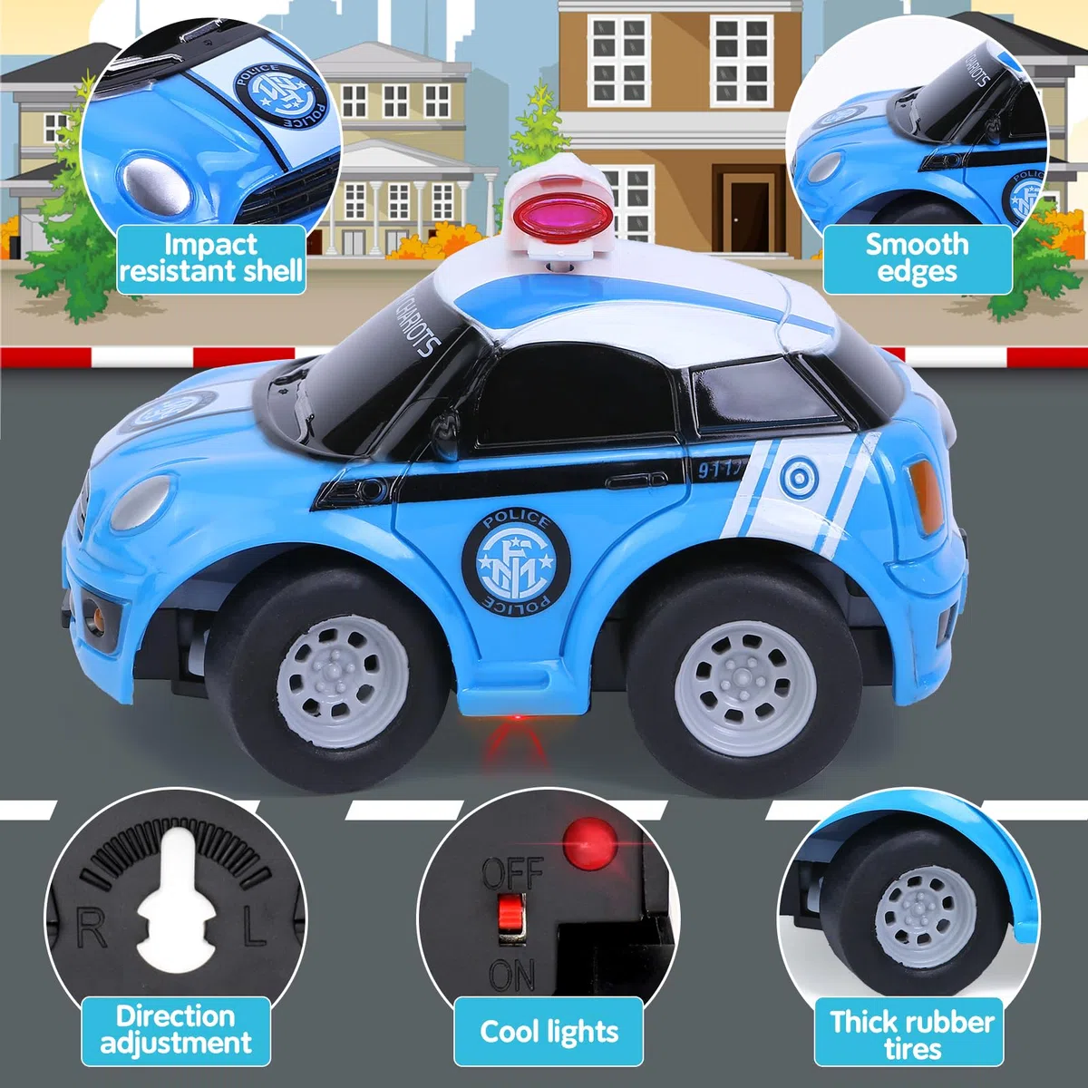 Highttoy Macchina Telecomandata per Bambini, Macchina Polizia Giocattolo Bambini 2 3 4 Anni, 2.4GHz Piccola Auto Radiocomandata Bambino, Azzurro