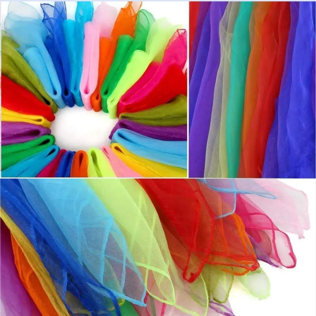 36 panni da giocoliere, colorati, in seta, per bambini, quadrati, danza, da ginnastica, sensoriali, da ballo, 60 x 60 cm, panni colorati