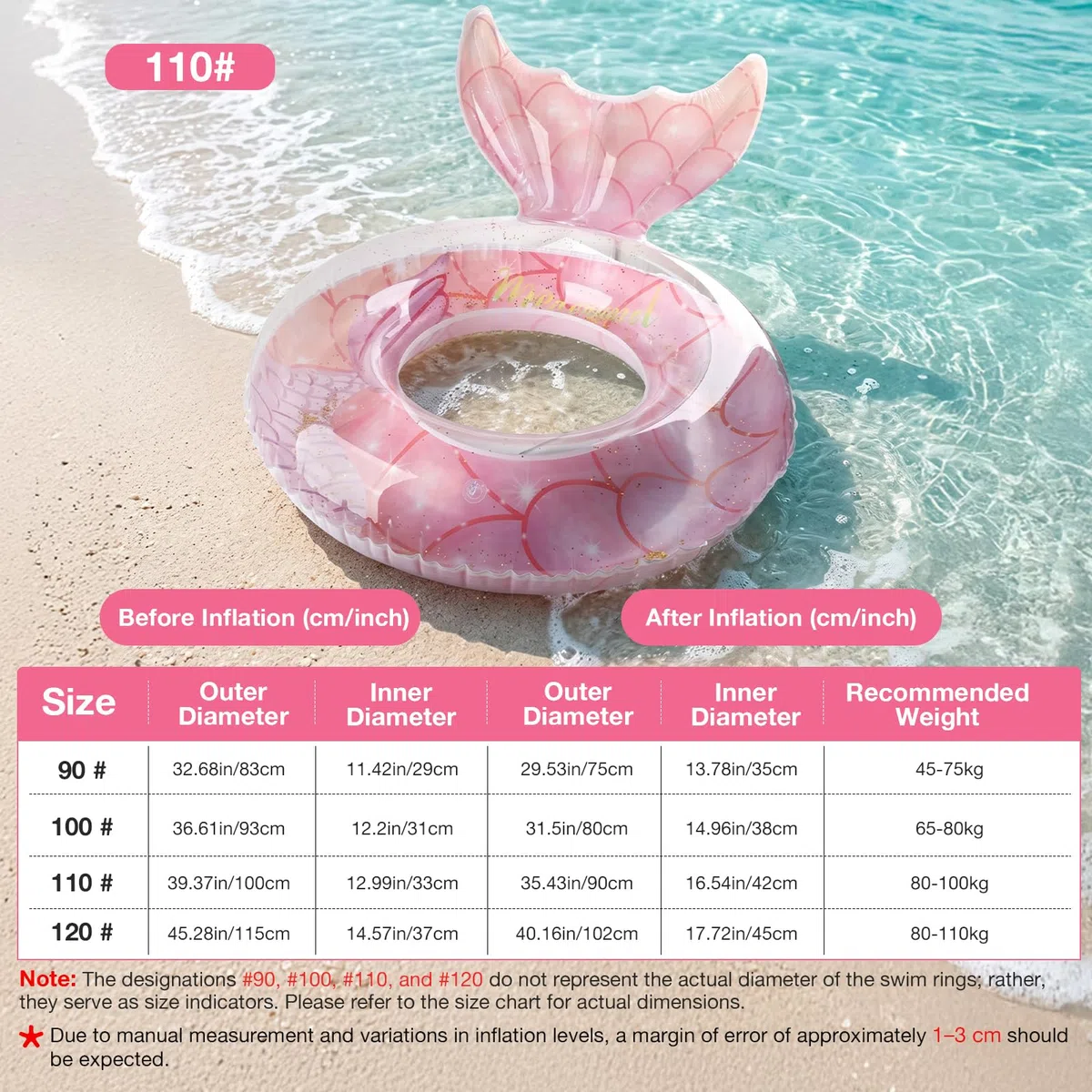 ACTOYS Gonfiabile Sirena per Adulti, Anello da Nuoto Gonfiabile per Piscina, Anello Gonfiabile Sirena, Anello da Nuoto Adulto, per Piscina e Spiaggia, Festa estiva