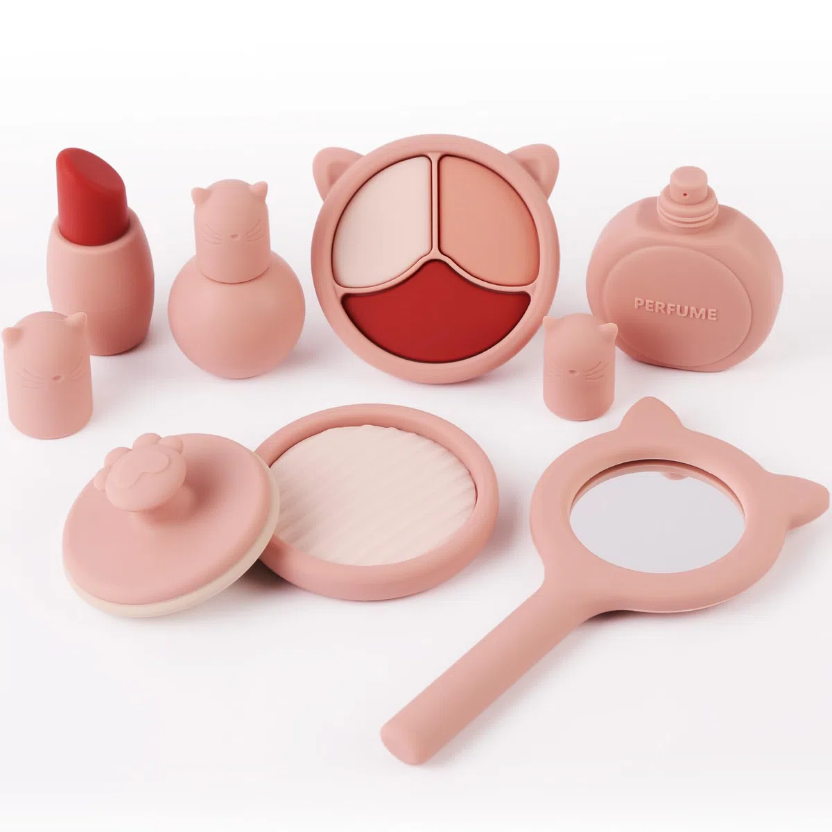 HOTUT Set di trucchi per bambini, 8 Pezzi Giocattoli Bambino per Regalo Bimba Bambino, Set da trucco in silicone per bambine di giocattoli finti Montessori con specchio per bambini e bambine