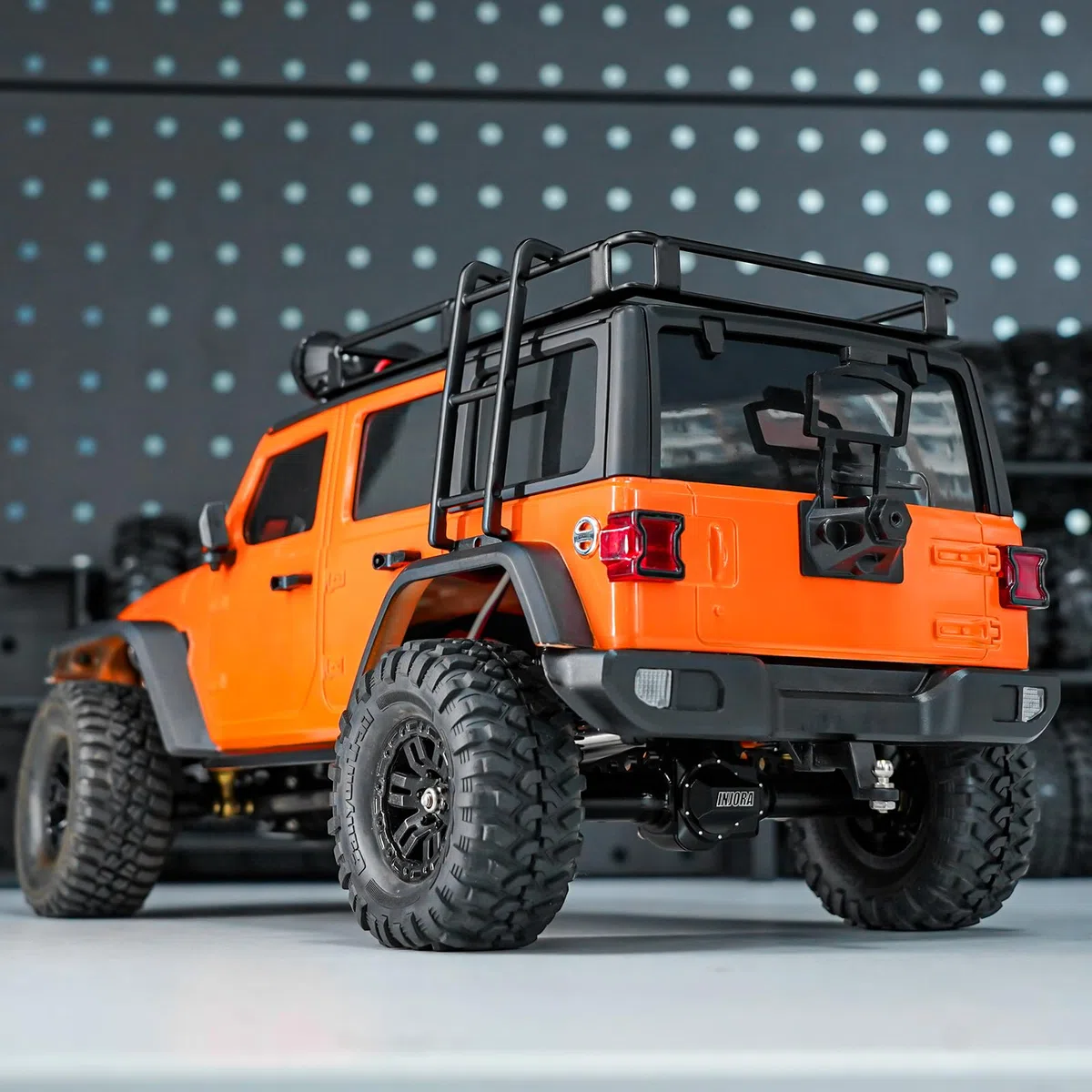 INJORA Portapacchi Auto RC con Portabagagli, Luci LED e Scala per Carrozzeria TRX4M Bronco Defender 1/18 RC Crawler Car Upgrade