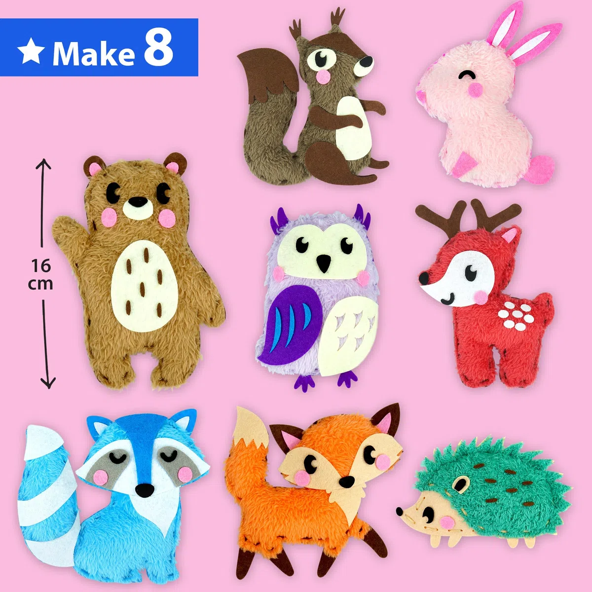 KRAFUN Kit da Cucito Animali del Bosco per Bambini 5+ Anni, 8 Progetti Fai da Te (Orso, Coniglio, Volpe, Gufo, Cervo), Feltro, Istruzioni, Giocattolo Educativo