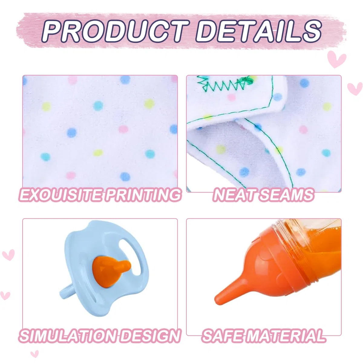 10 Pezzi Biberon Bambola Magico Giocattolo Pannolini Bambole Ciuccio Bambola Bavaglino Accessori Bambole Regali Bambini per Compleanno, Natale, Capodanno
