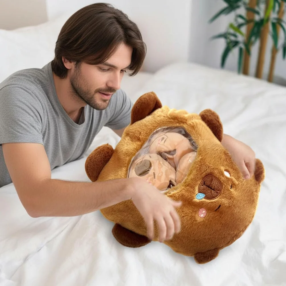 Generico Cuscino Per Capybara, Generico Peluche Capibara con 3 mini Capibara Peluche, morbide bambole Capibara regalo di compleanno