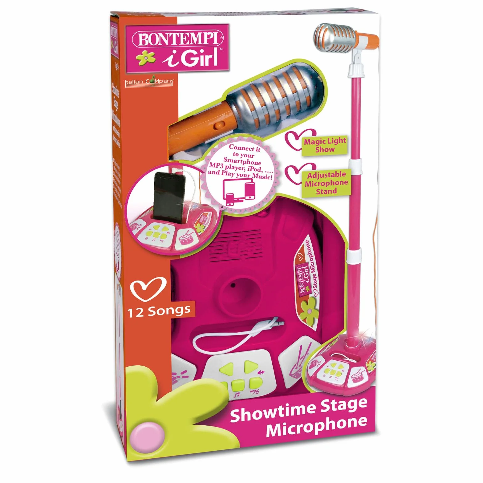 Bontempi VintageStage Mic - Microfono da Palcoscenico Vintage con Connessione MP3, 195x225x1030 mm